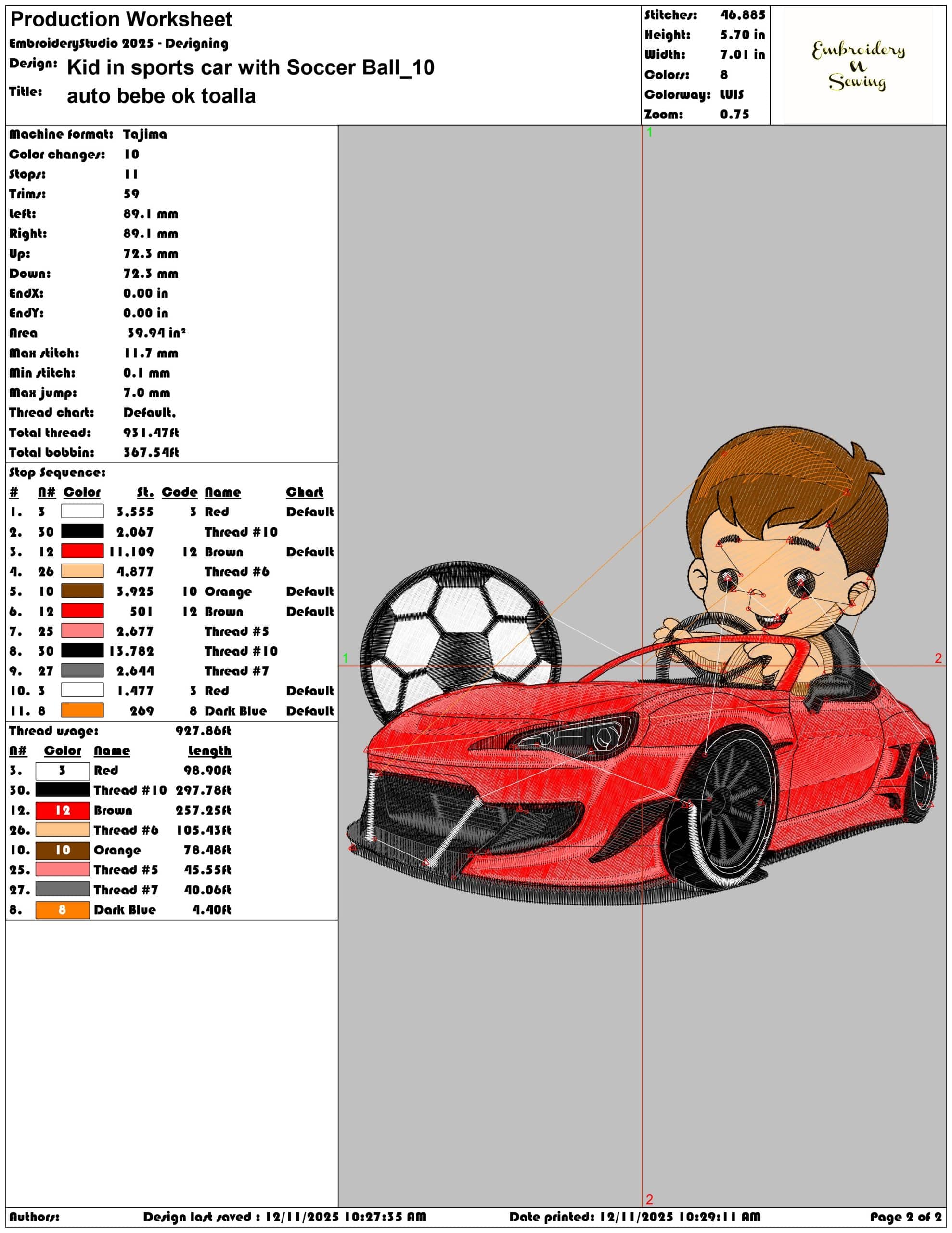 Kid in sports car with Soccer Ball- Elegant embroidery design file - instant download — view 3