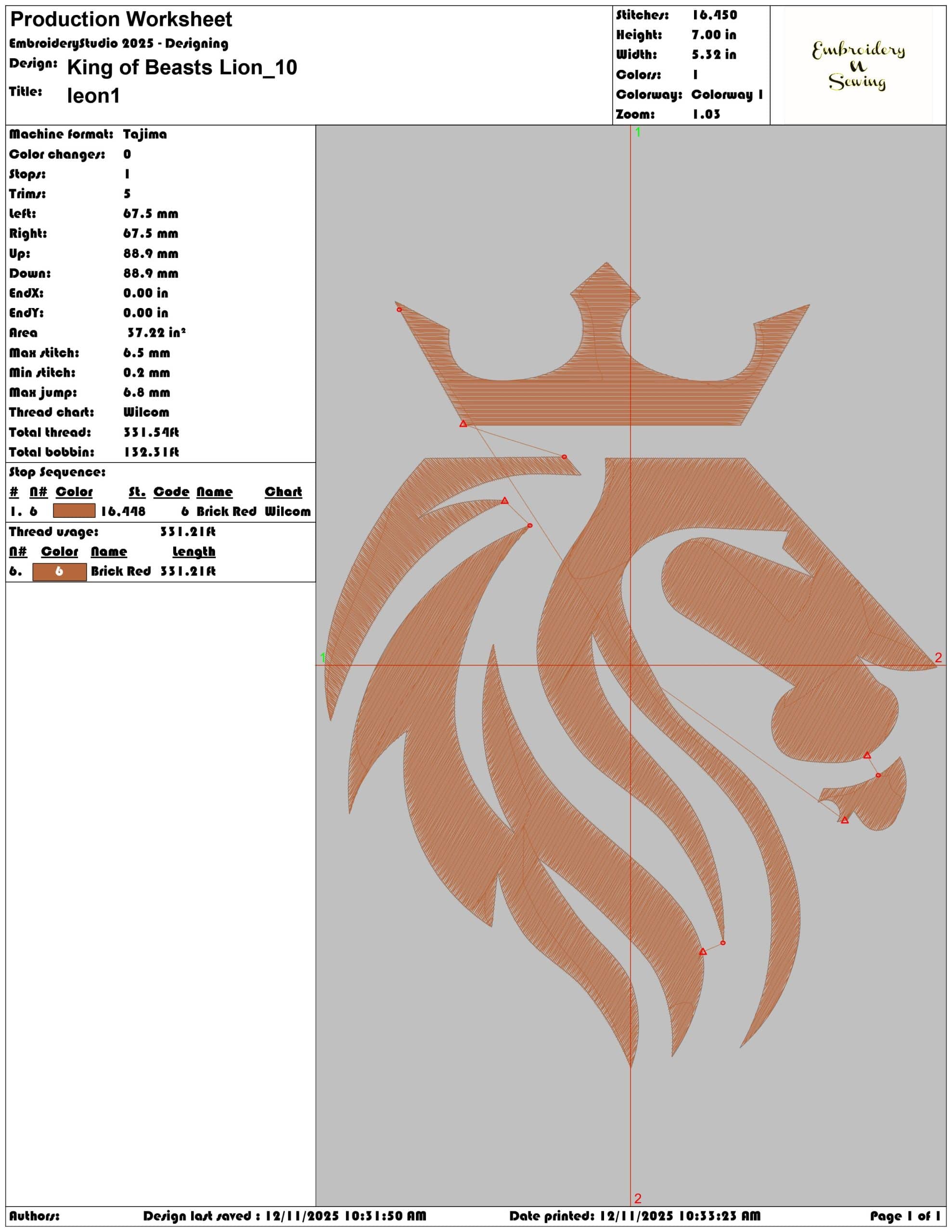 King of Beasts Lion- Elegant embroidery design file - instant download — view 3