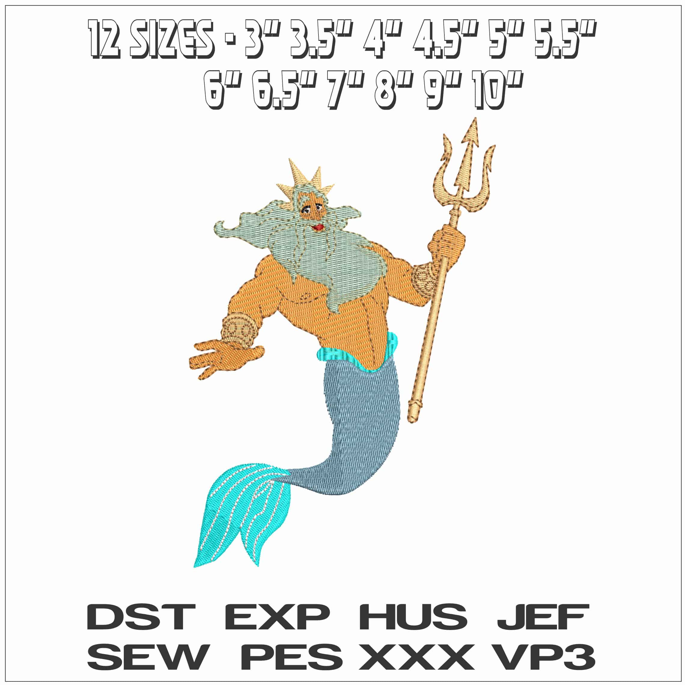 King Triton Ariel Father Little Mermaid- Elegant embroidery design file - instant download — view 2