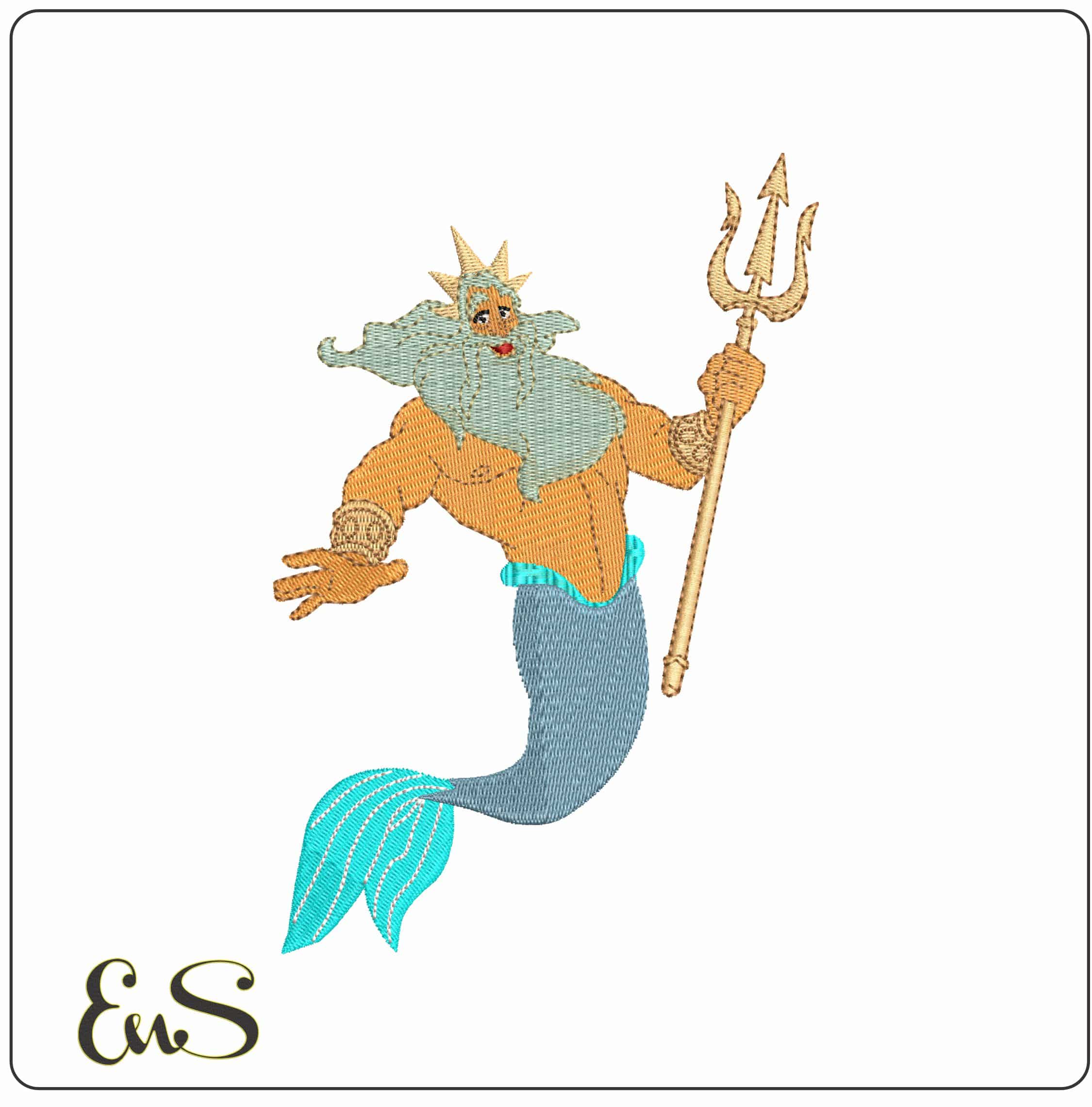 King Triton Ariel Father Little Mermaid- Elegant embroidery design file - instant download