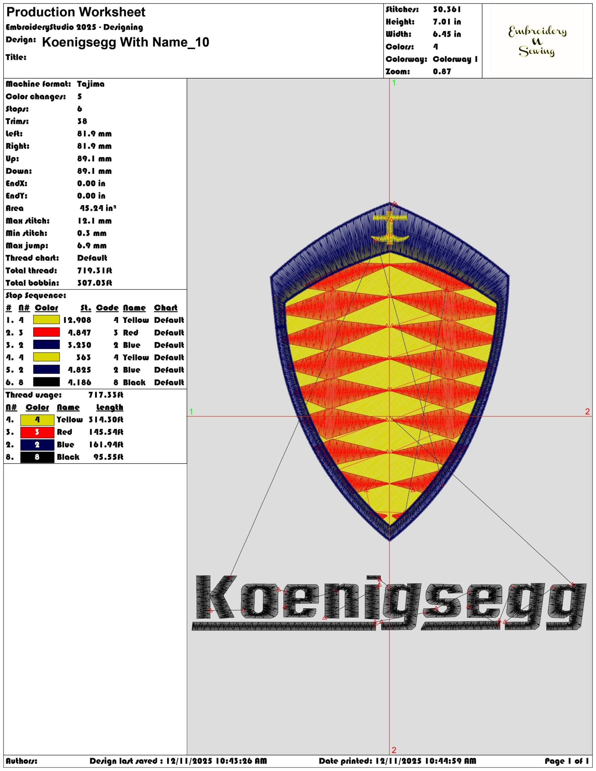 Koenigsegg With Name- Elegant embroidery design file - instant download — view 3