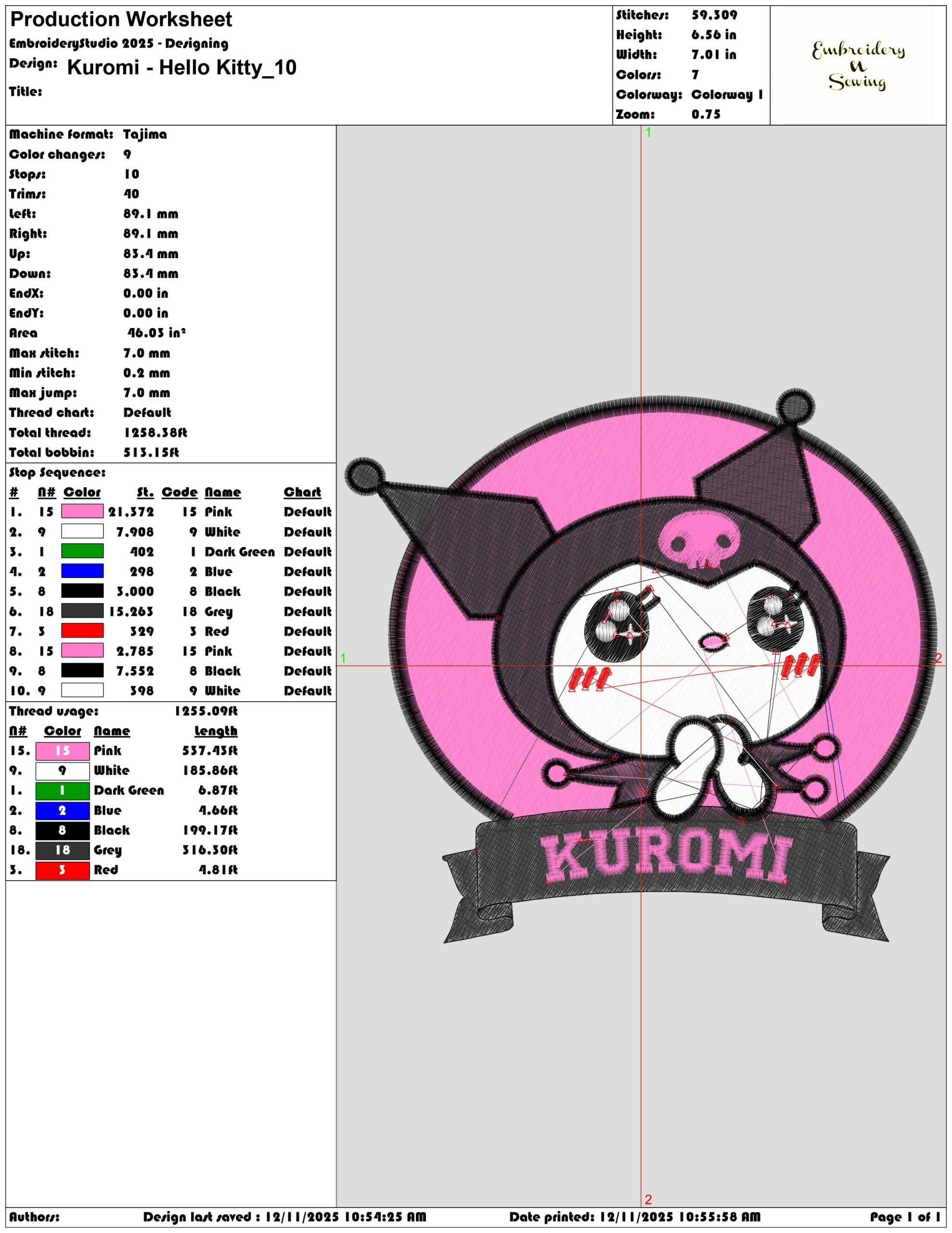 Kuromi Hello Kitty- Elegant embroidery design file - instant download — view 3