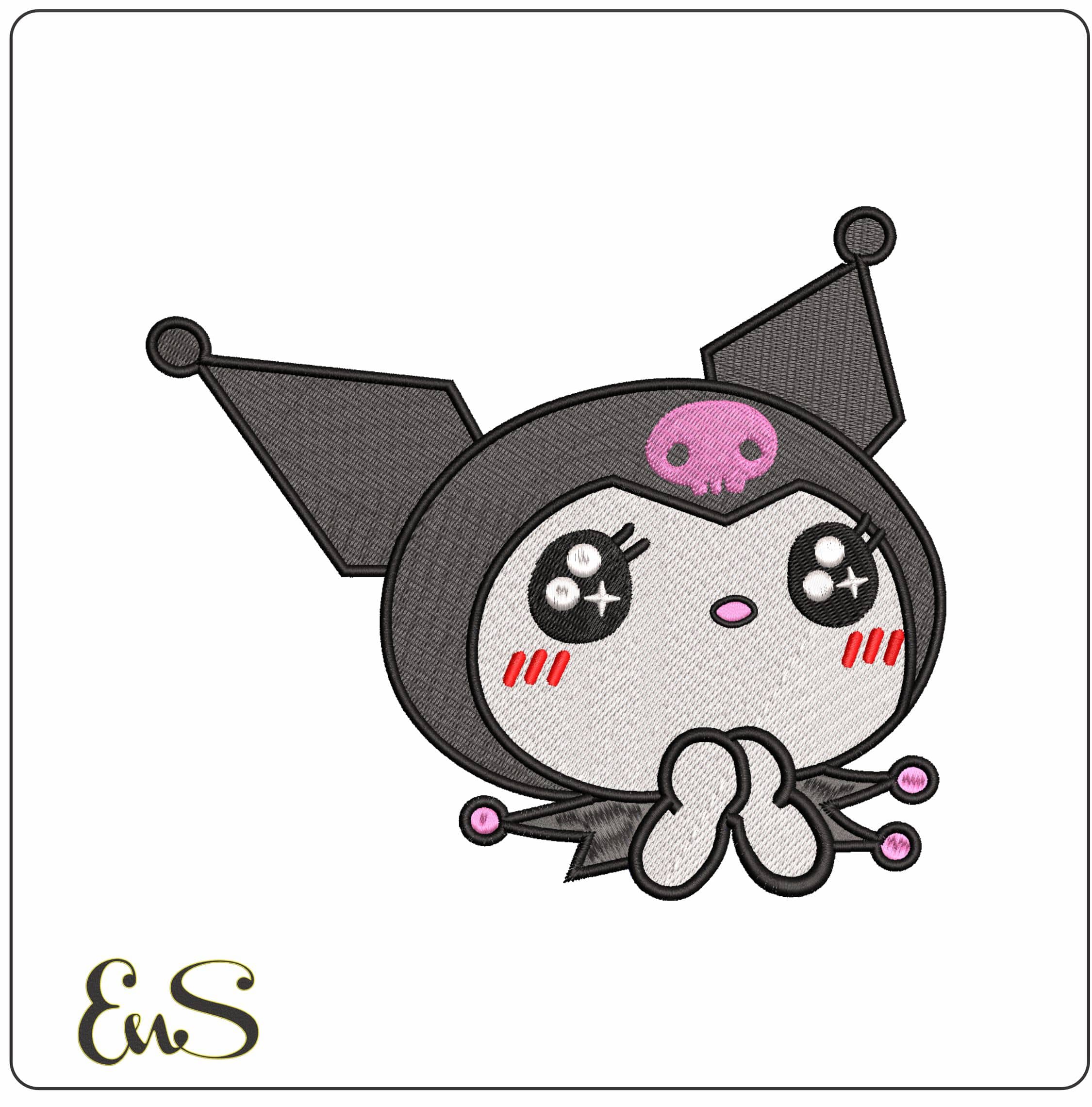 Kuromi Head Hello Kitty- Elegant embroidery design file - instant download