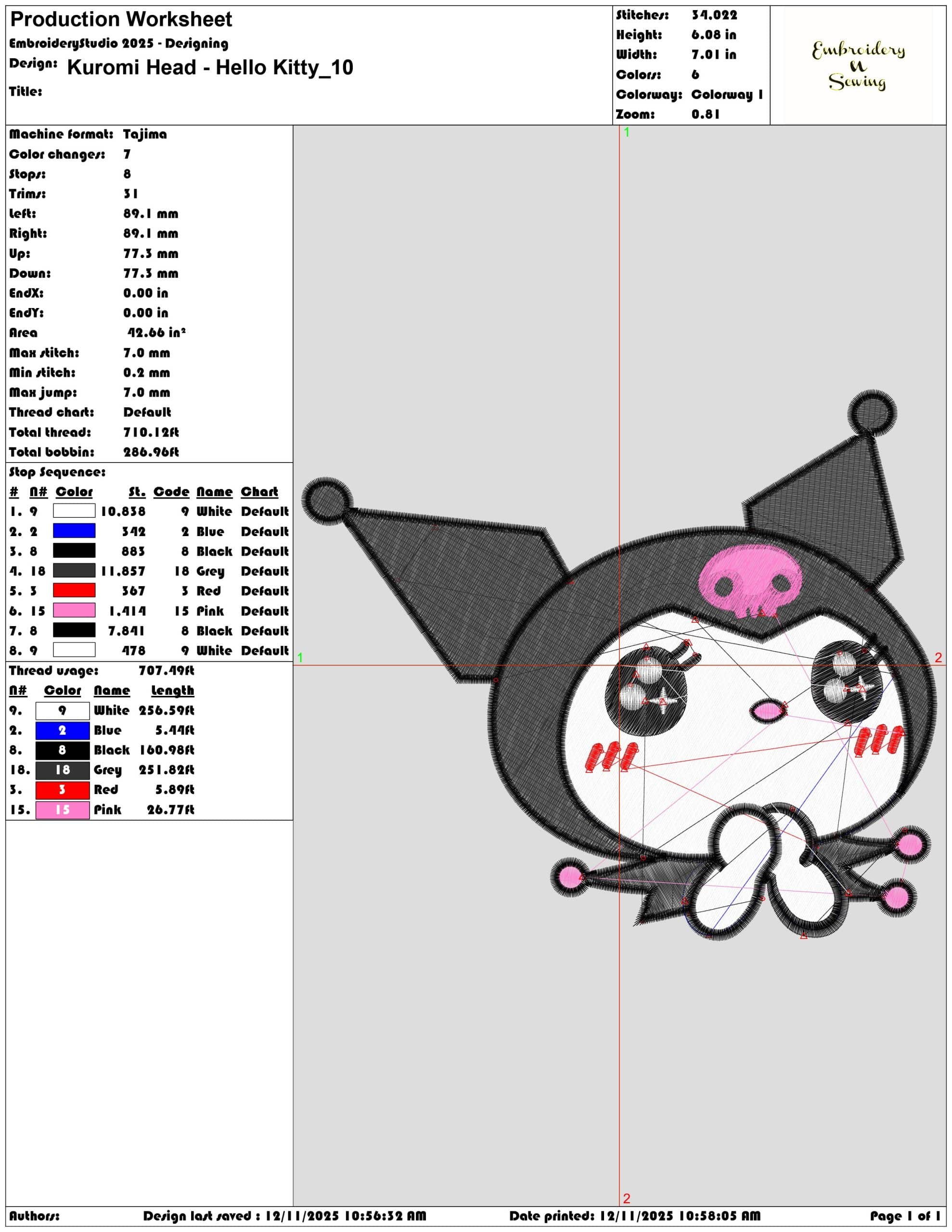 Kuromi Head Hello Kitty- Elegant embroidery design file - instant download — view 3