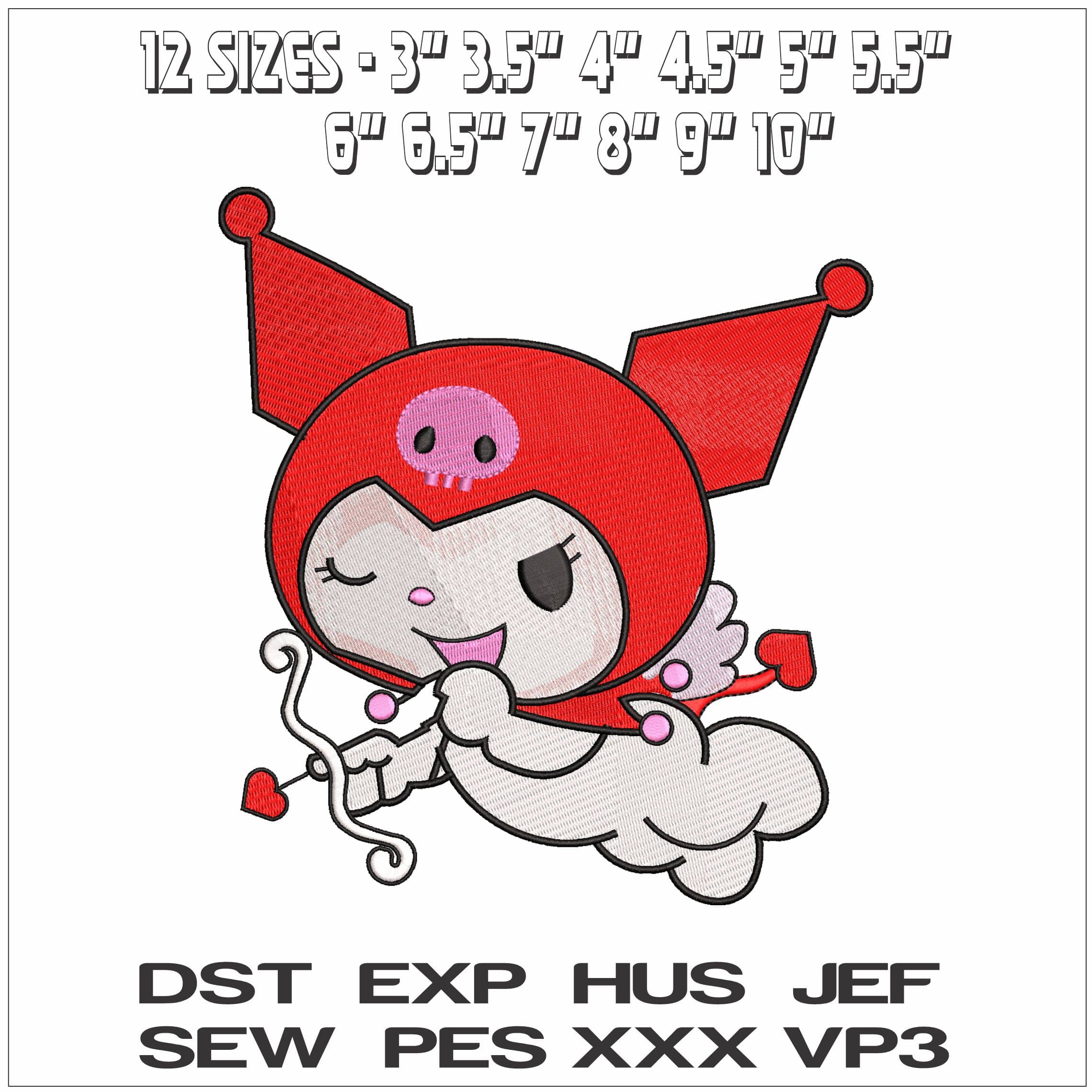 Kuromi Valentines Cupid Sanrio- Elegant embroidery design file - instant download — view 2