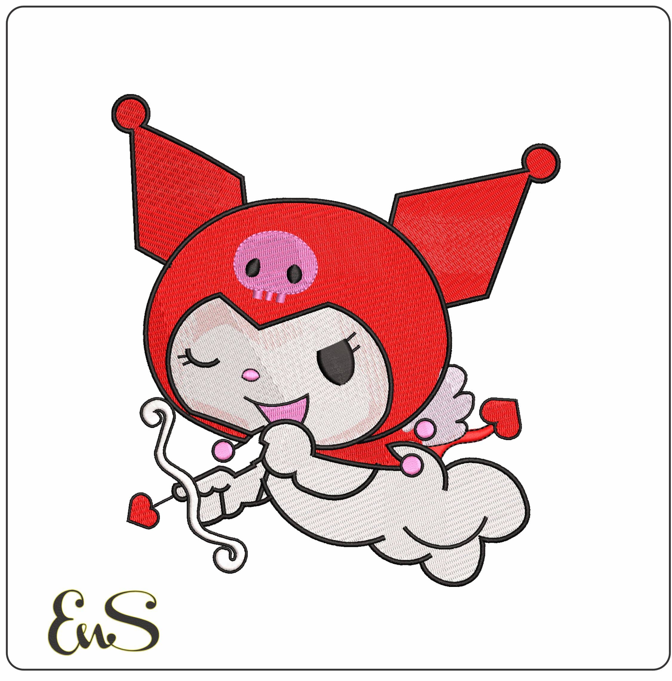 Kuromi Valentines Cupid Sanrio- Elegant embroidery design file - instant download