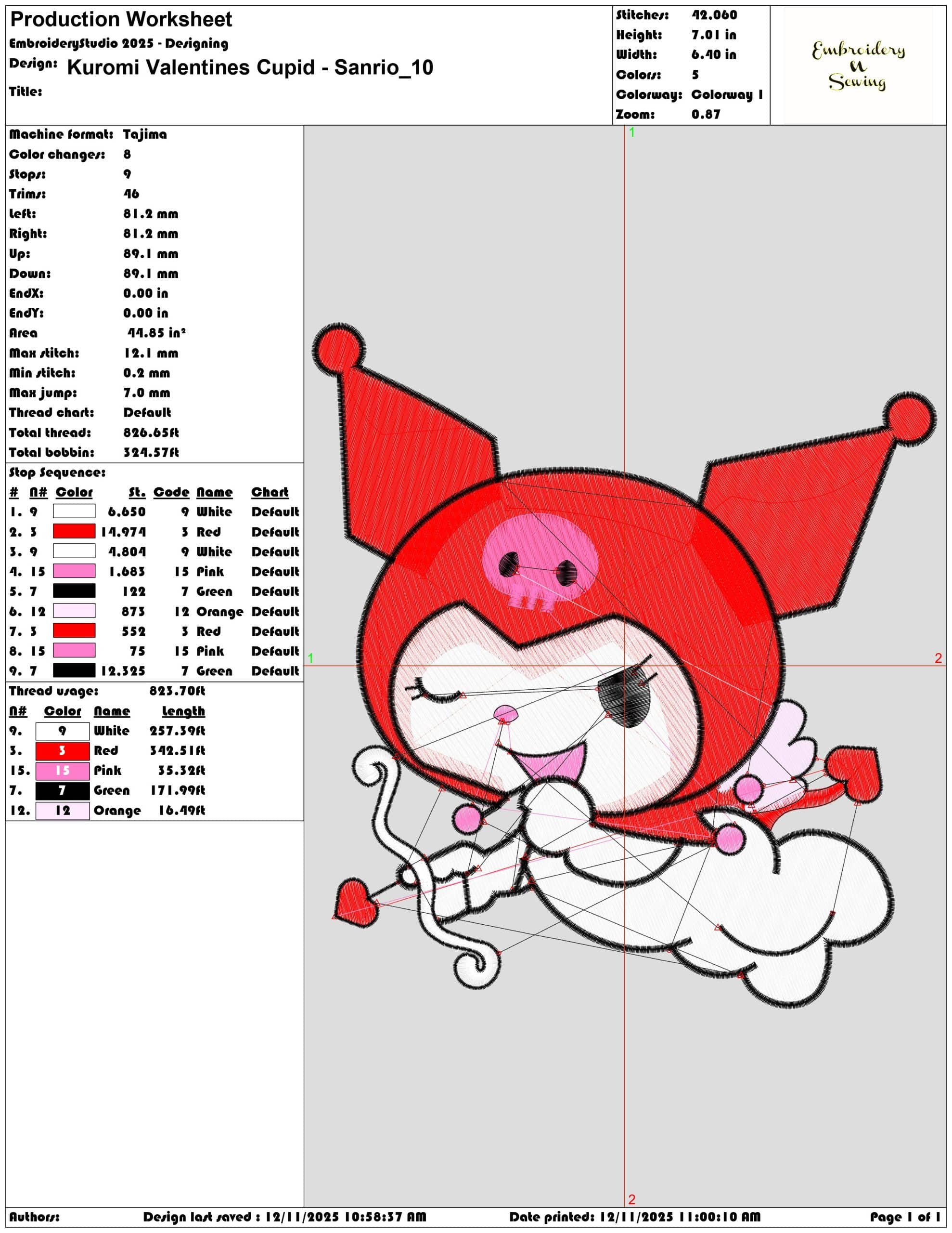 Kuromi Valentines Cupid Sanrio- Elegant embroidery design file - instant download — view 3