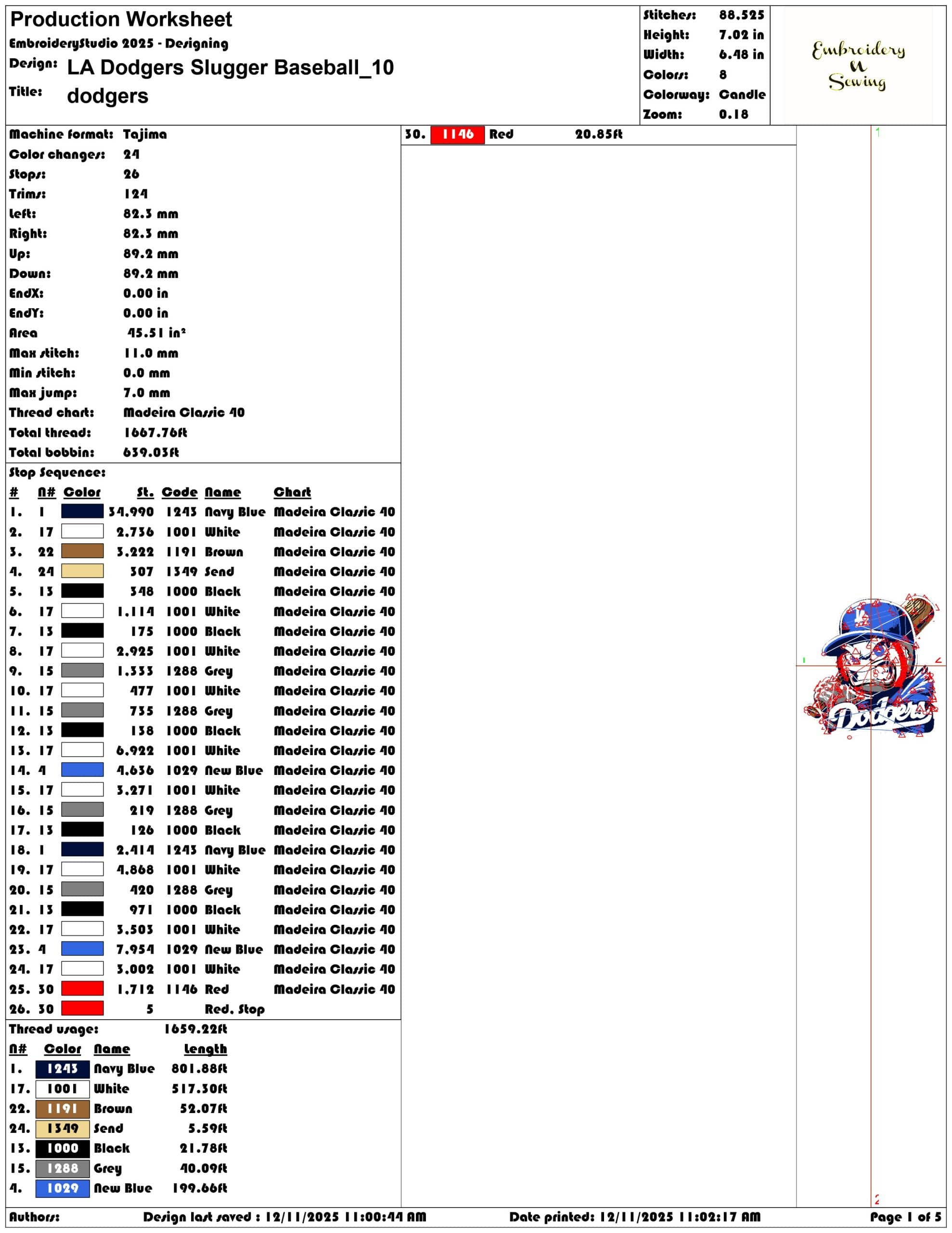 LA Dodgers Slugger Baseball- Elegant embroidery design file - instant download — view 3
