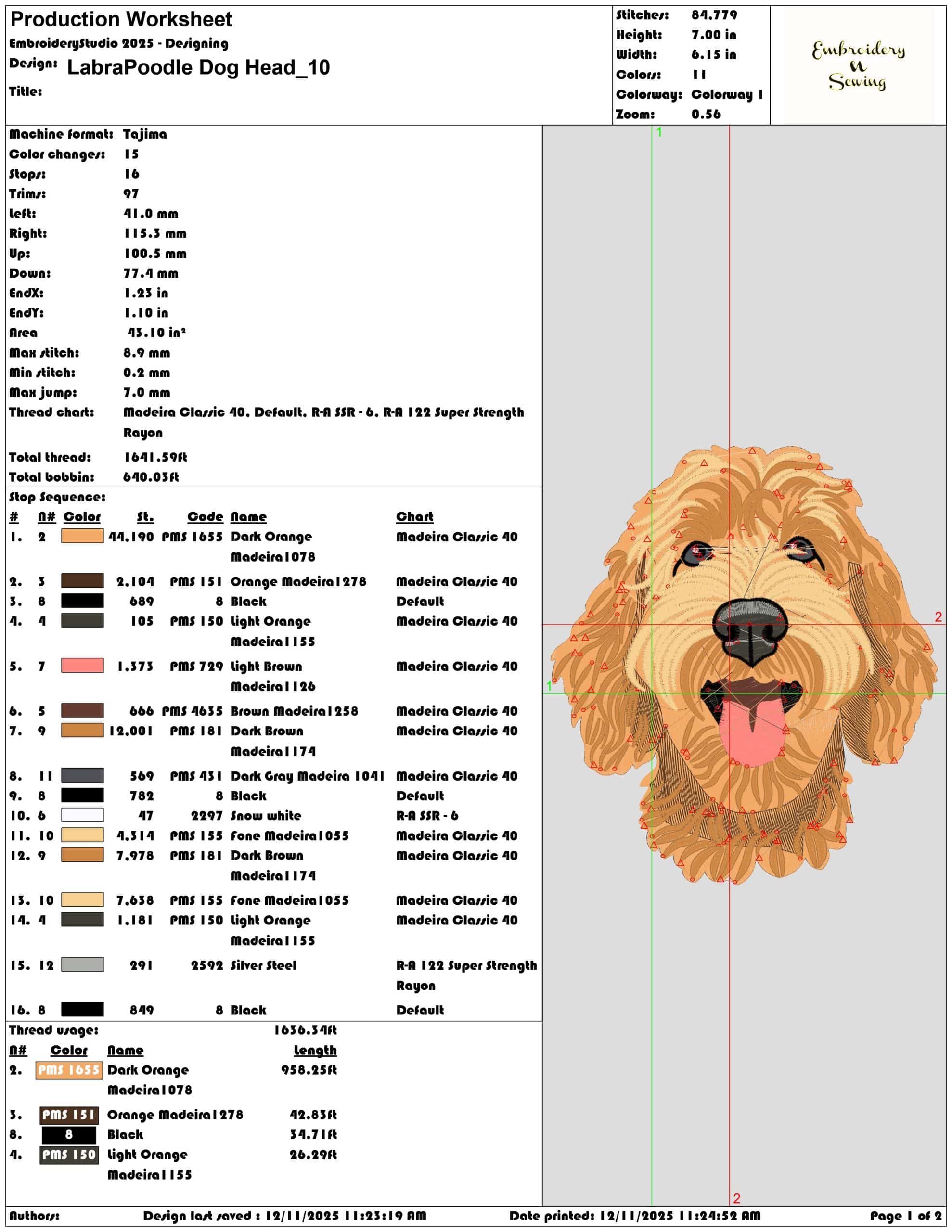 LabraPoodle Dog Head- Elegant embroidery design file - instant download — view 3