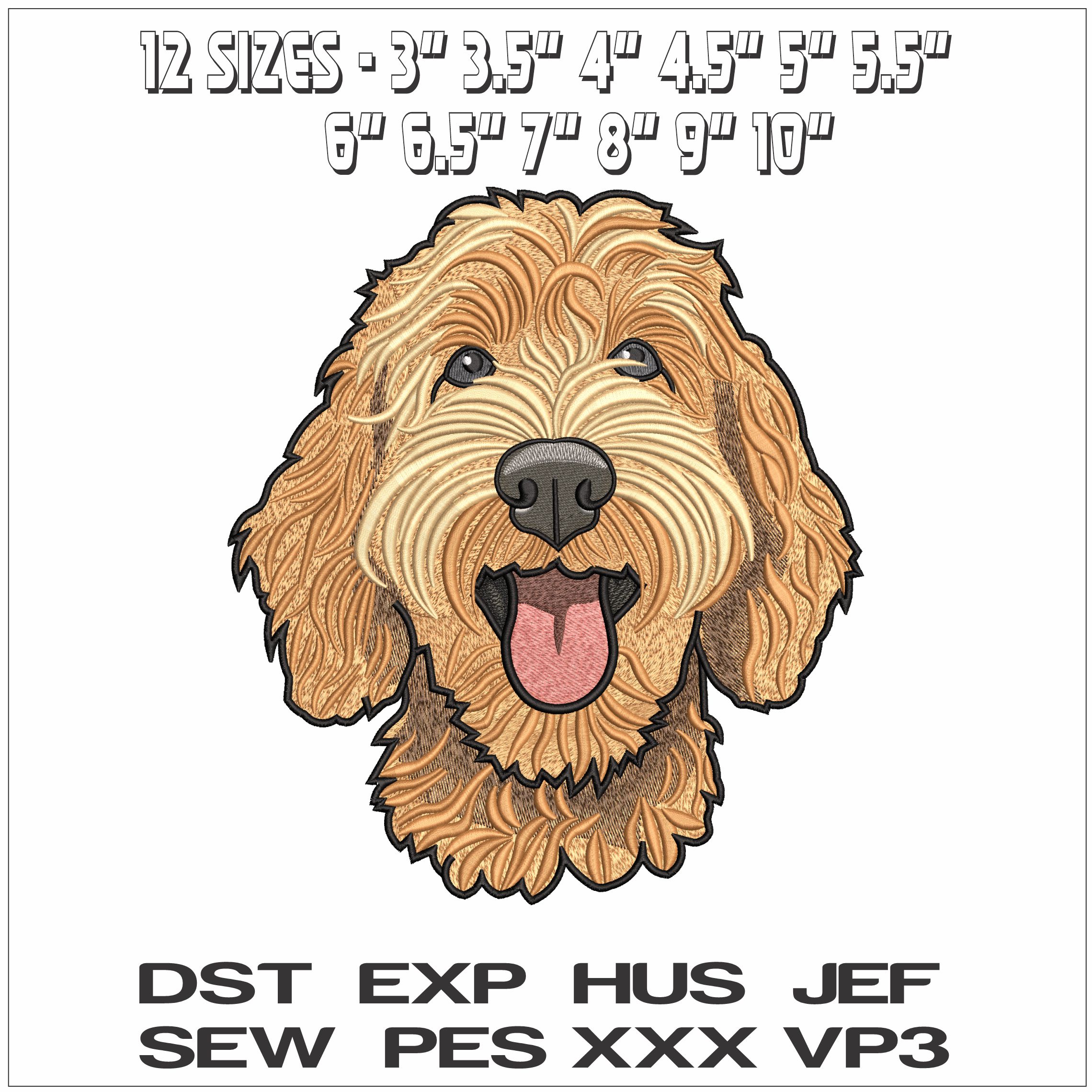 LabraPoodle Dog Head with Outline- Elegant embroidery design file - instant download — view 2
