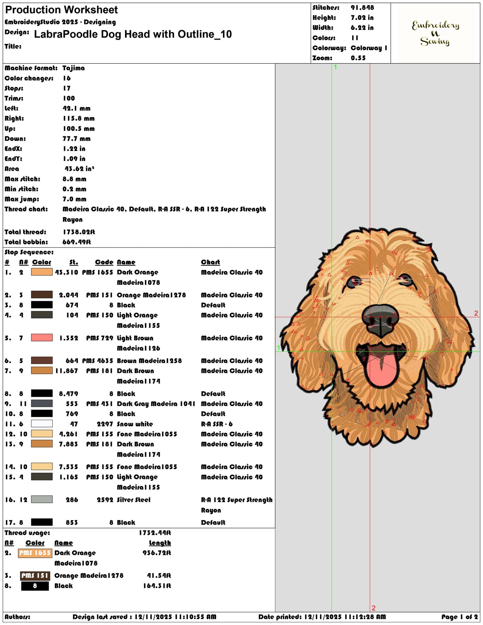 LabraPoodle Dog Head with Outline- Elegant embroidery design file - instant download — view 3