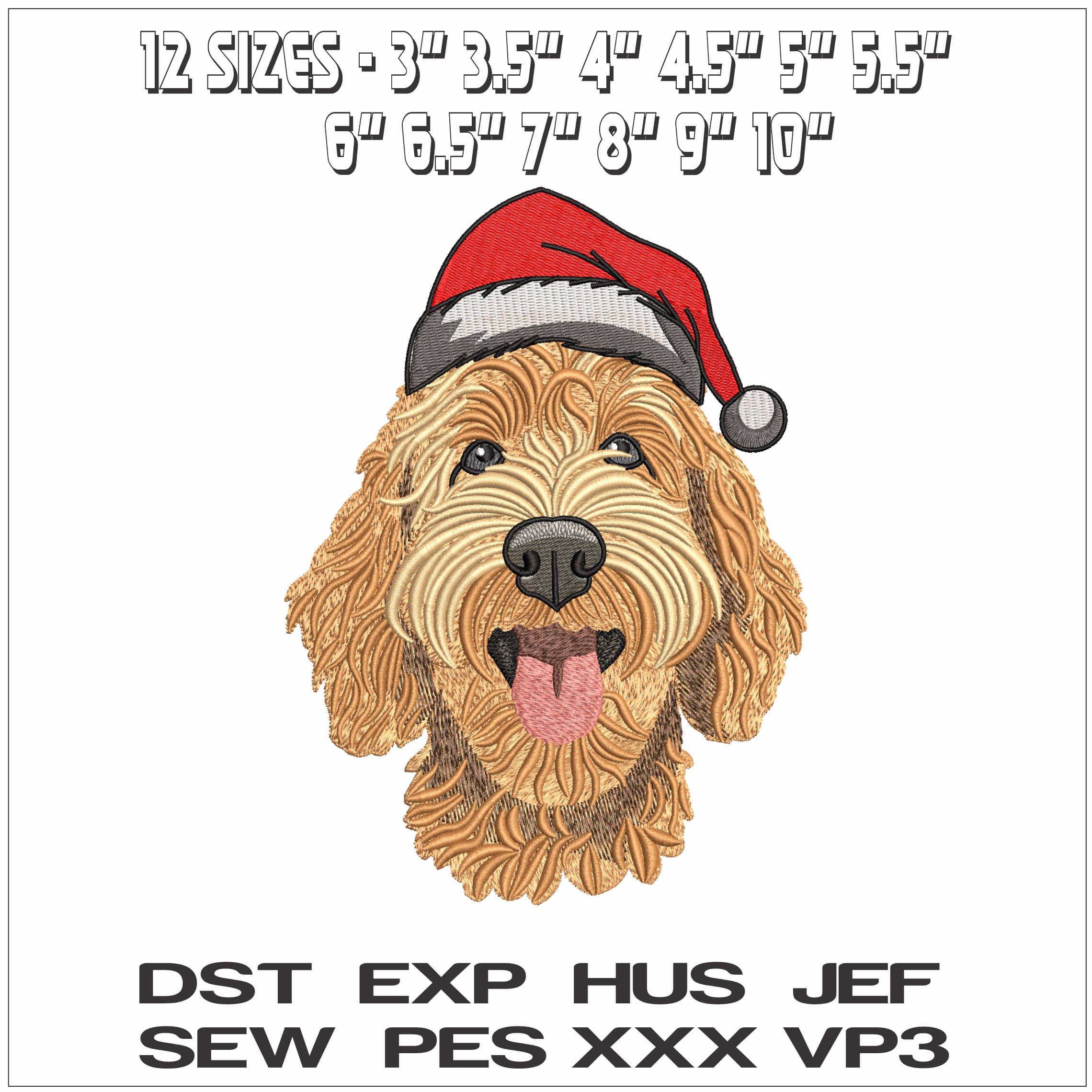 LabraPoodle Dog Head with Xmas Hat- Elegant embroidery design file - instant download — view 2