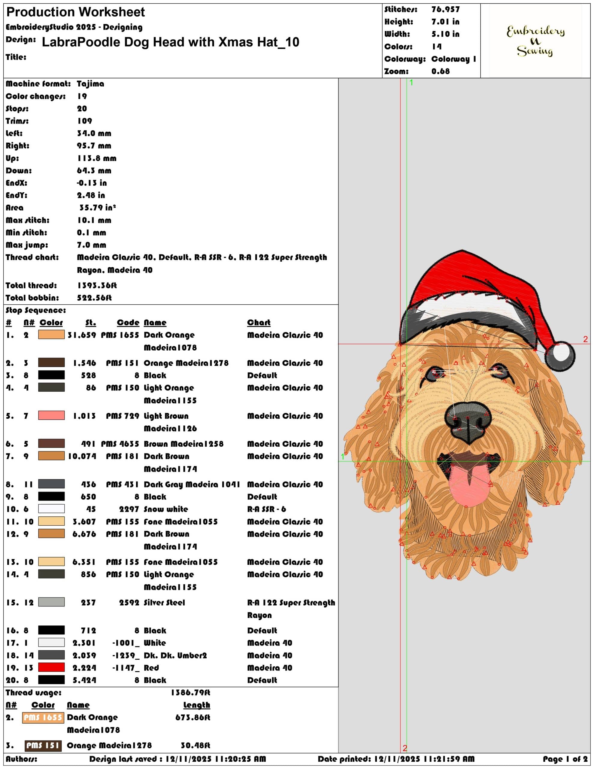 LabraPoodle Dog Head with Xmas Hat- Elegant embroidery design file - instant download — view 3