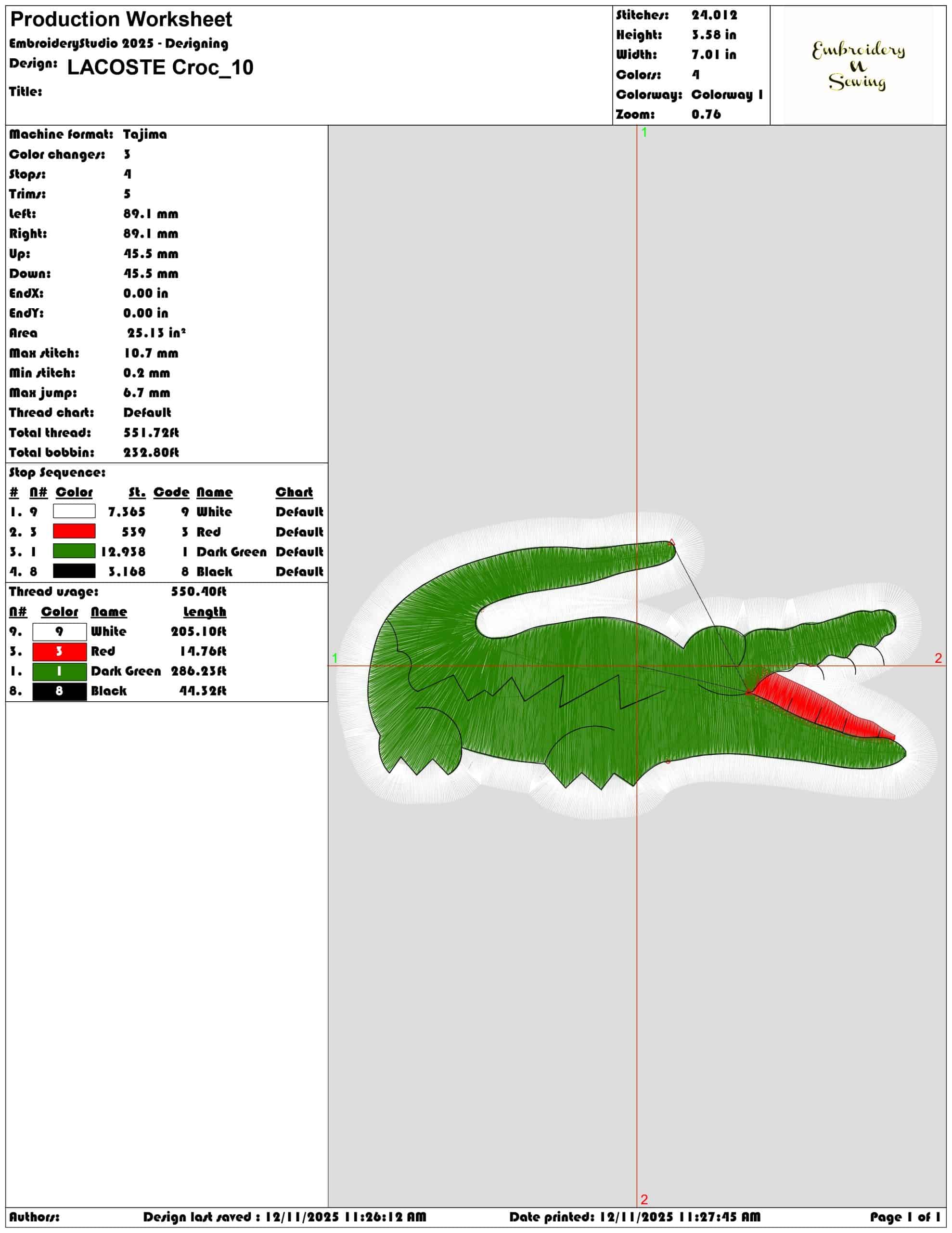 LACOSTE Croc- Elegant embroidery design file - instant download — view 3