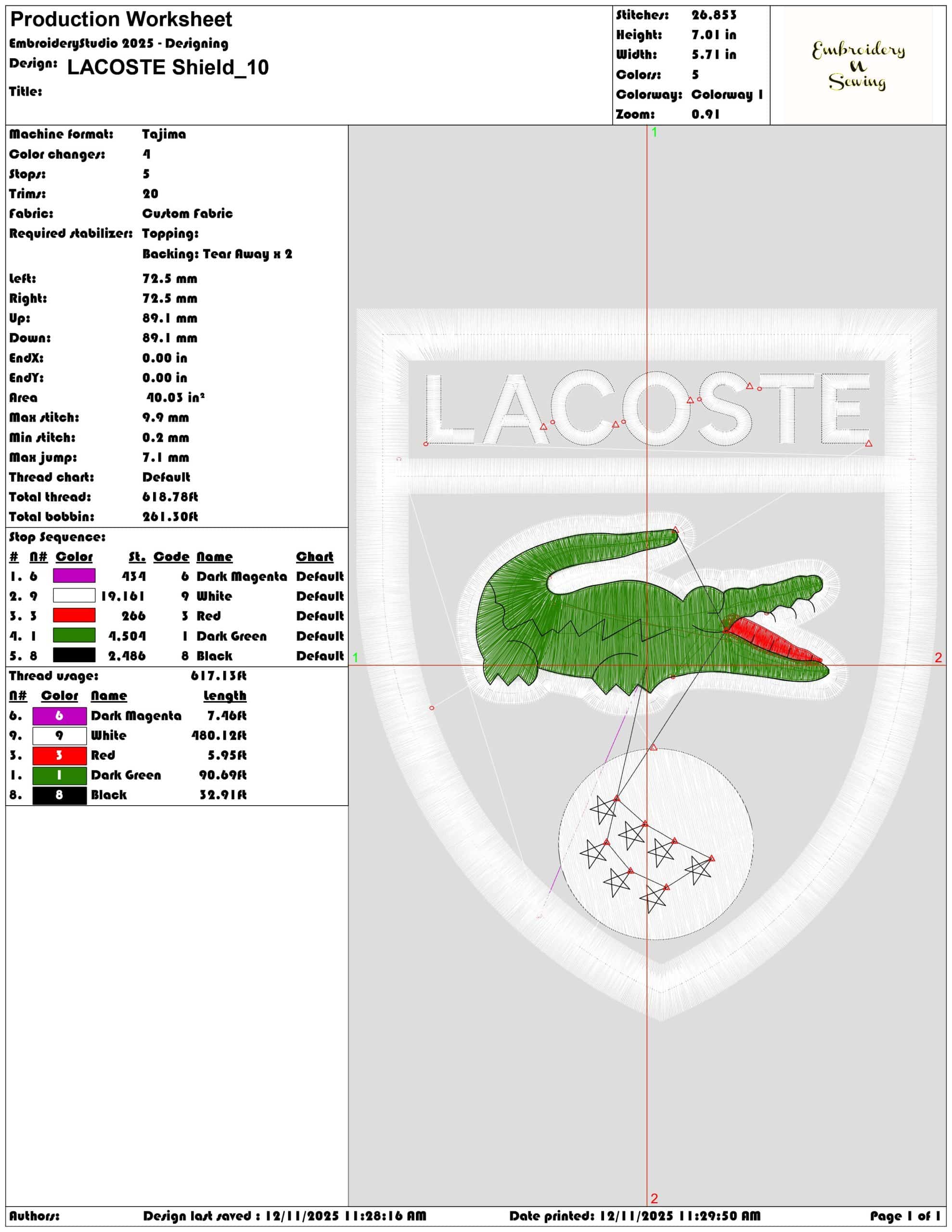 LACOSTE Shield- Elegant embroidery design file - instant download — view 3