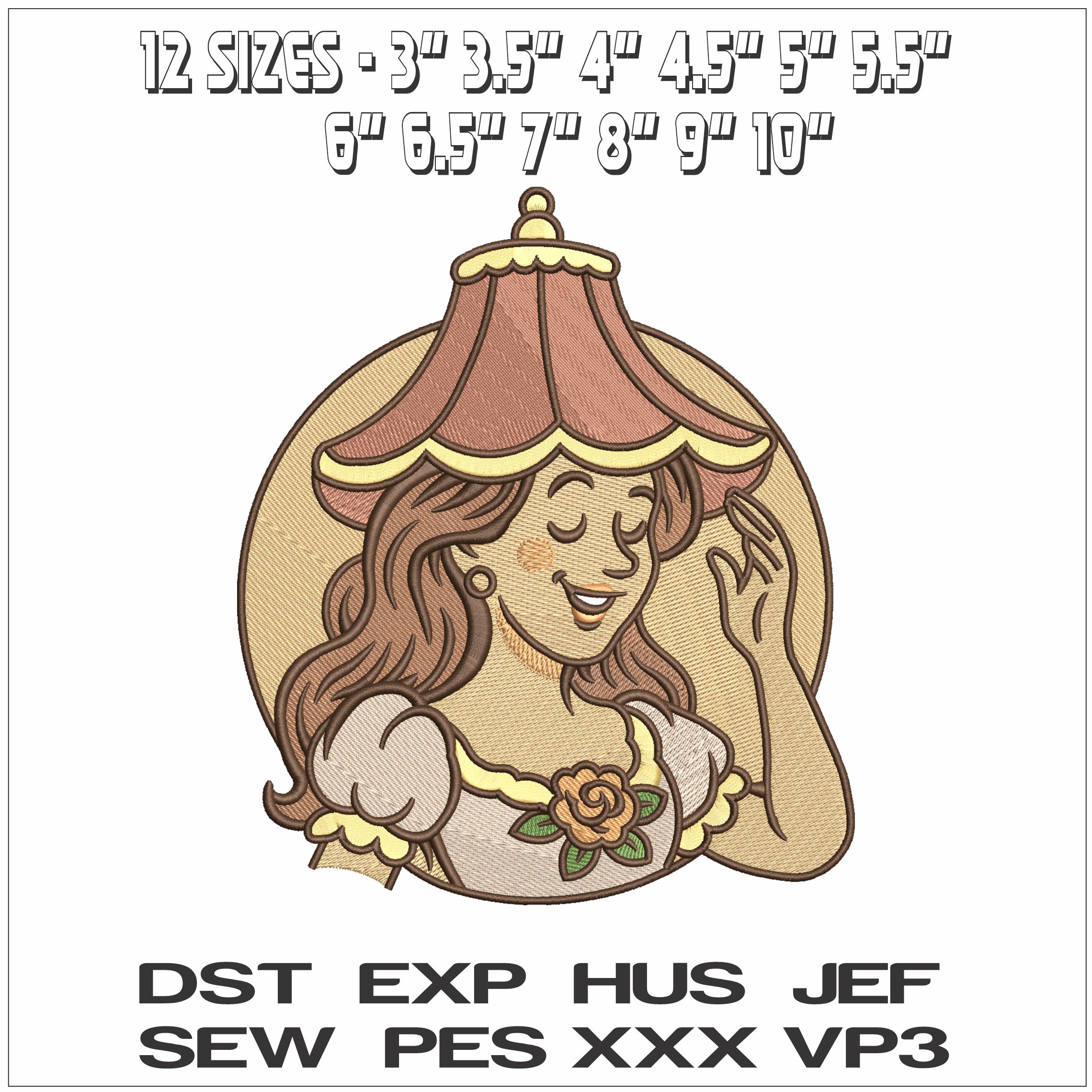 Lady with Lampshade on Head- Elegant embroidery design file - instant download — view 2