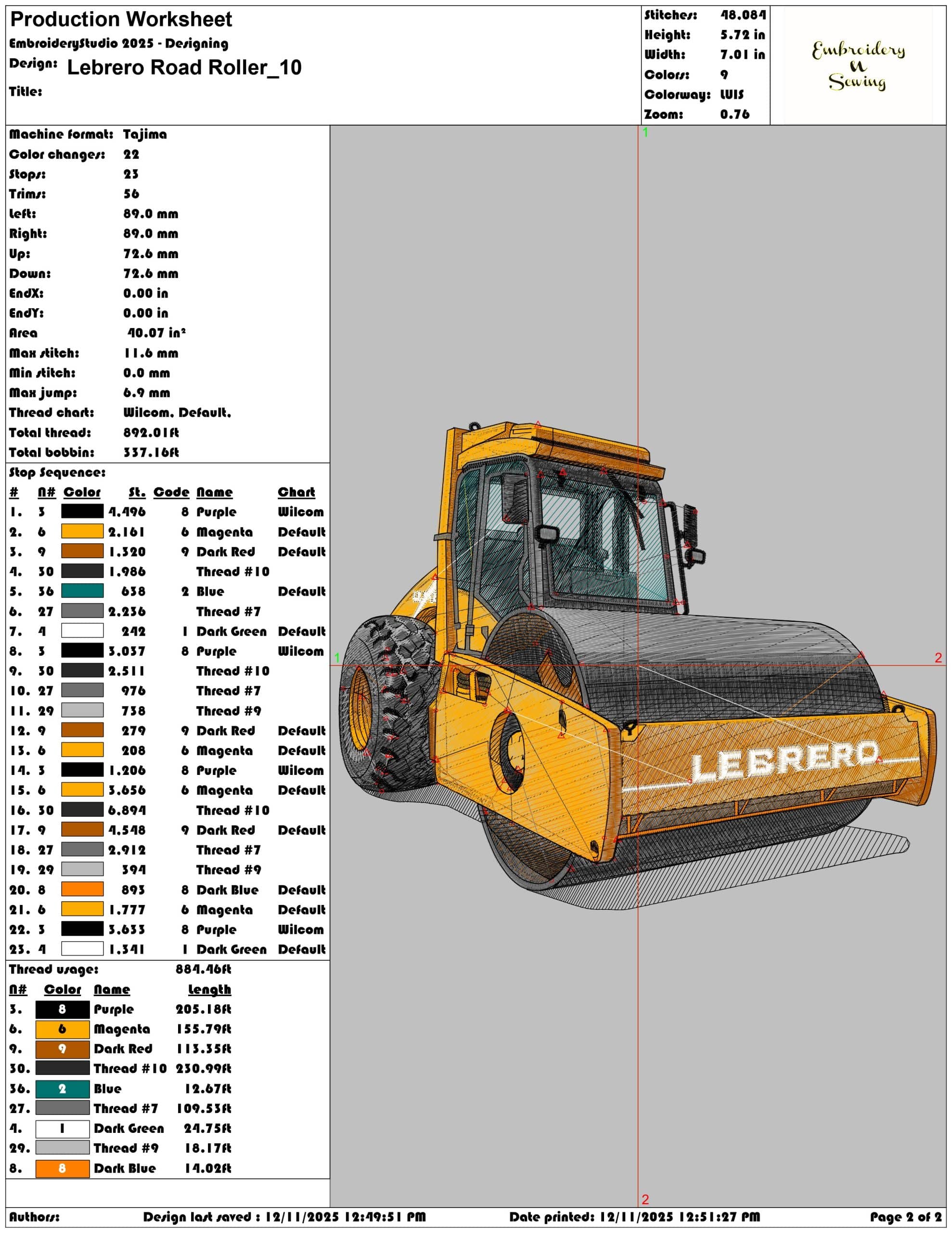 Lebrero Road Roller- Elegant embroidery design file - instant download — view 3