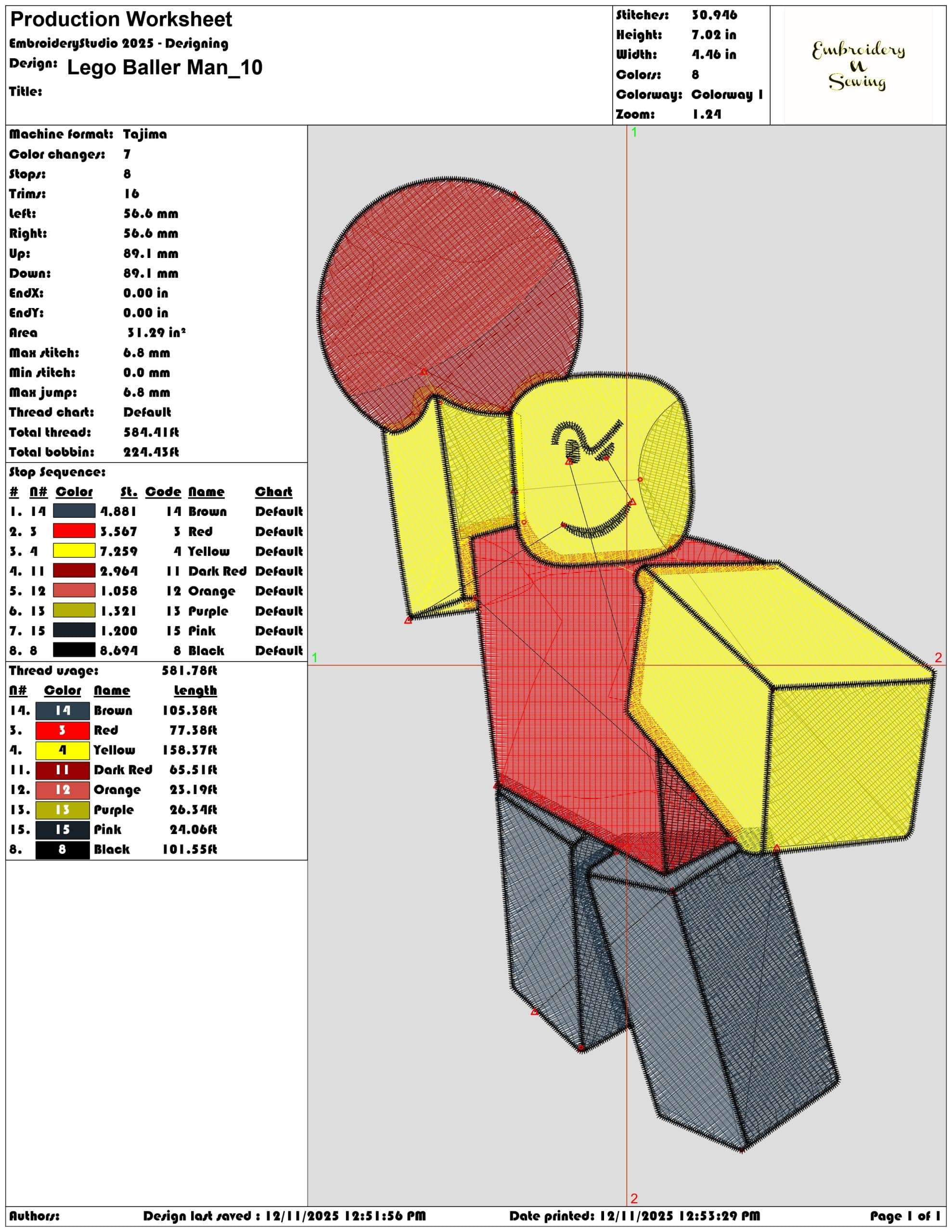 Lego Baller Man- Elegant embroidery design file - instant download — view 3