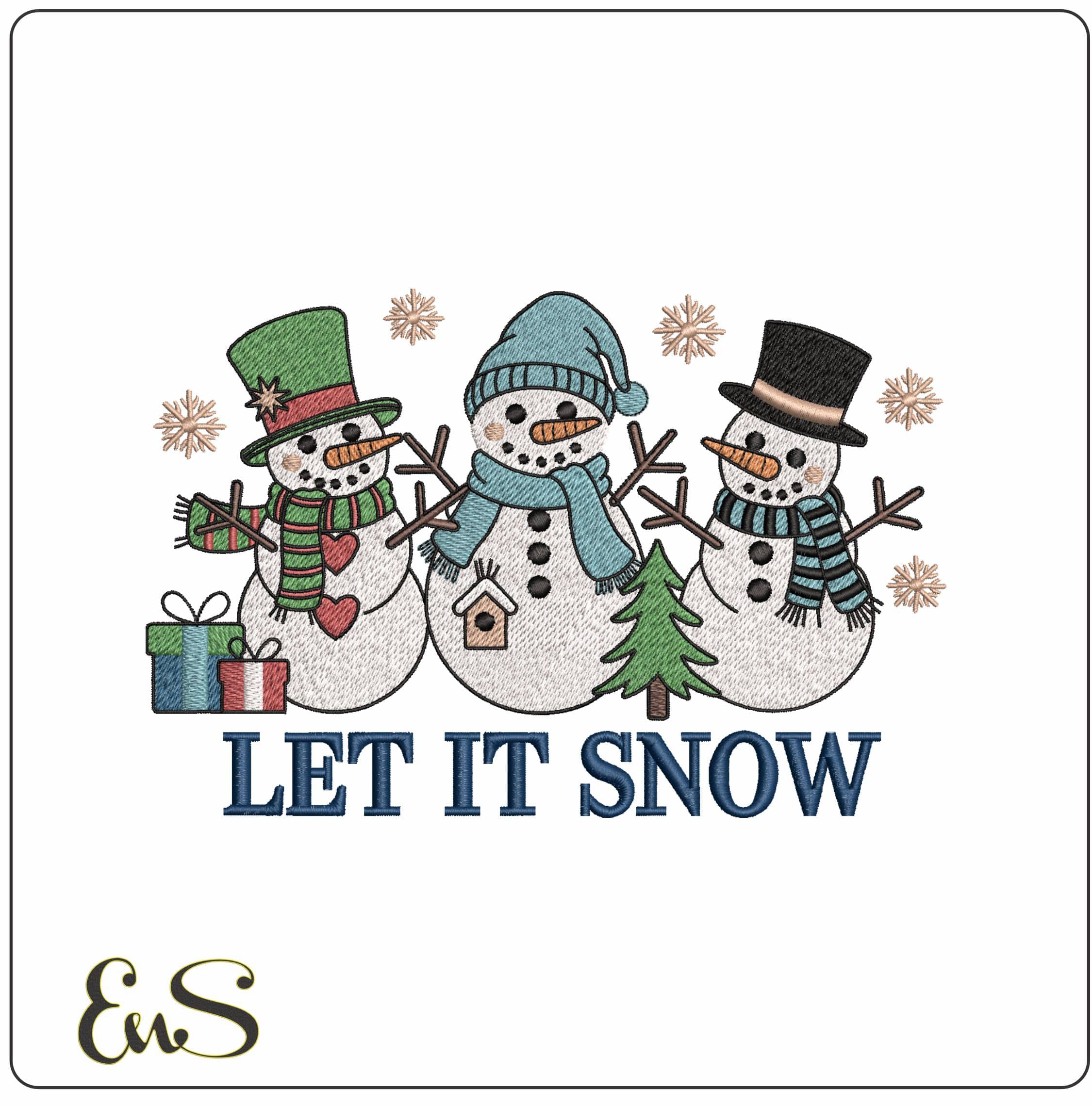 Let It Snow- Elegant embroidery design file - instant download
