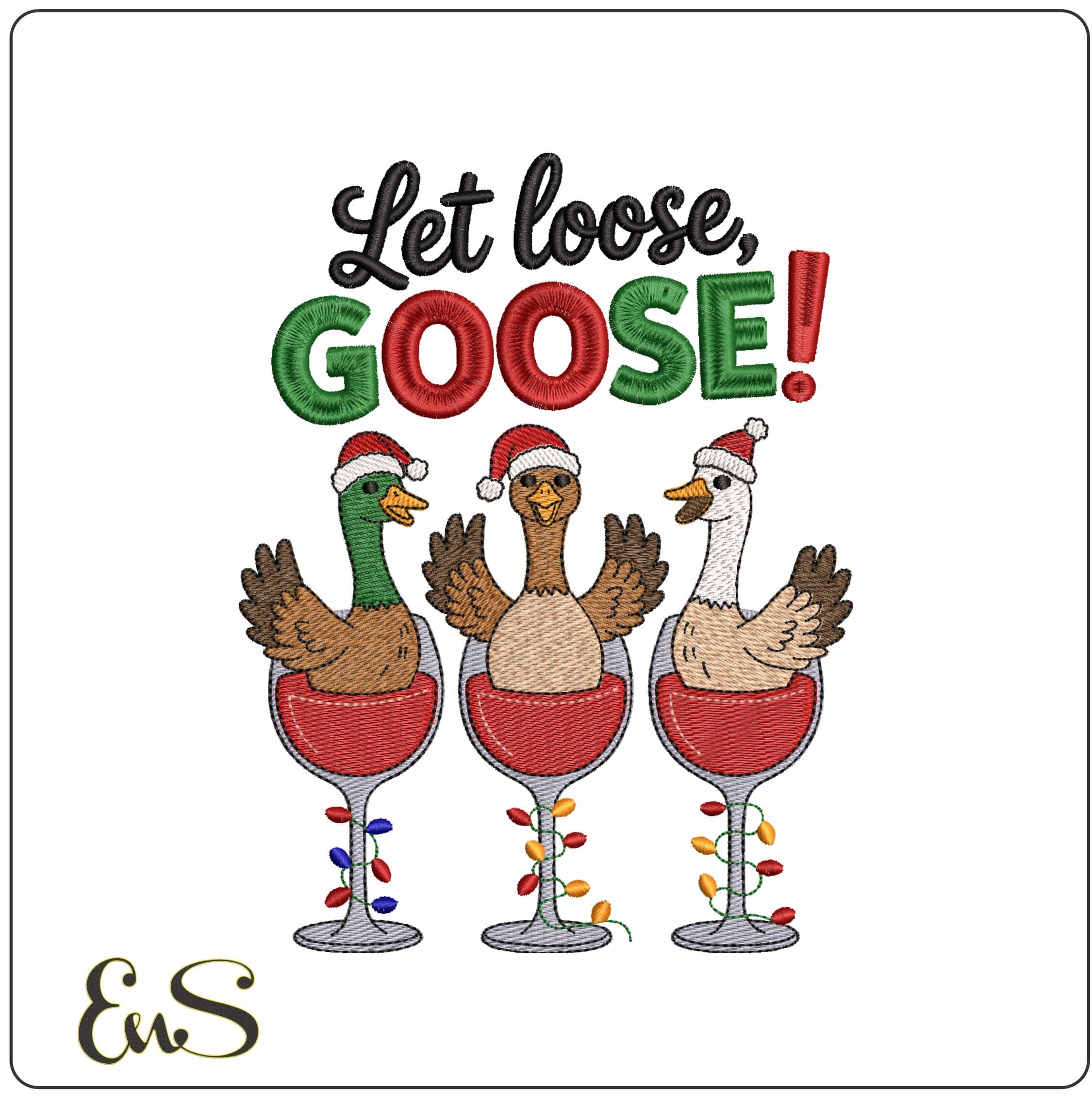 Let Loose Goose- Elegant embroidery design file - instant download