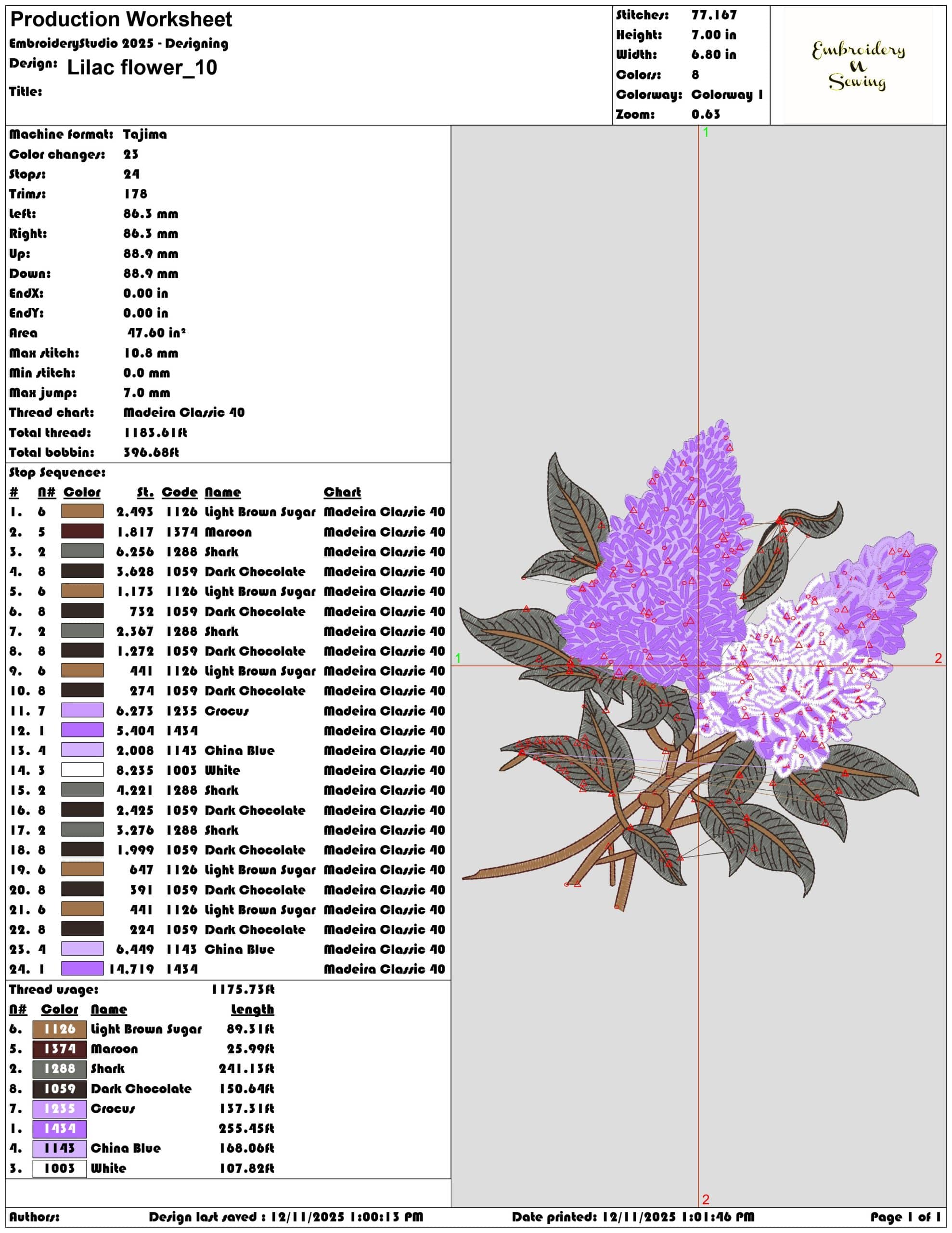 Lilac flower- Elegant embroidery design file - instant download — view 3