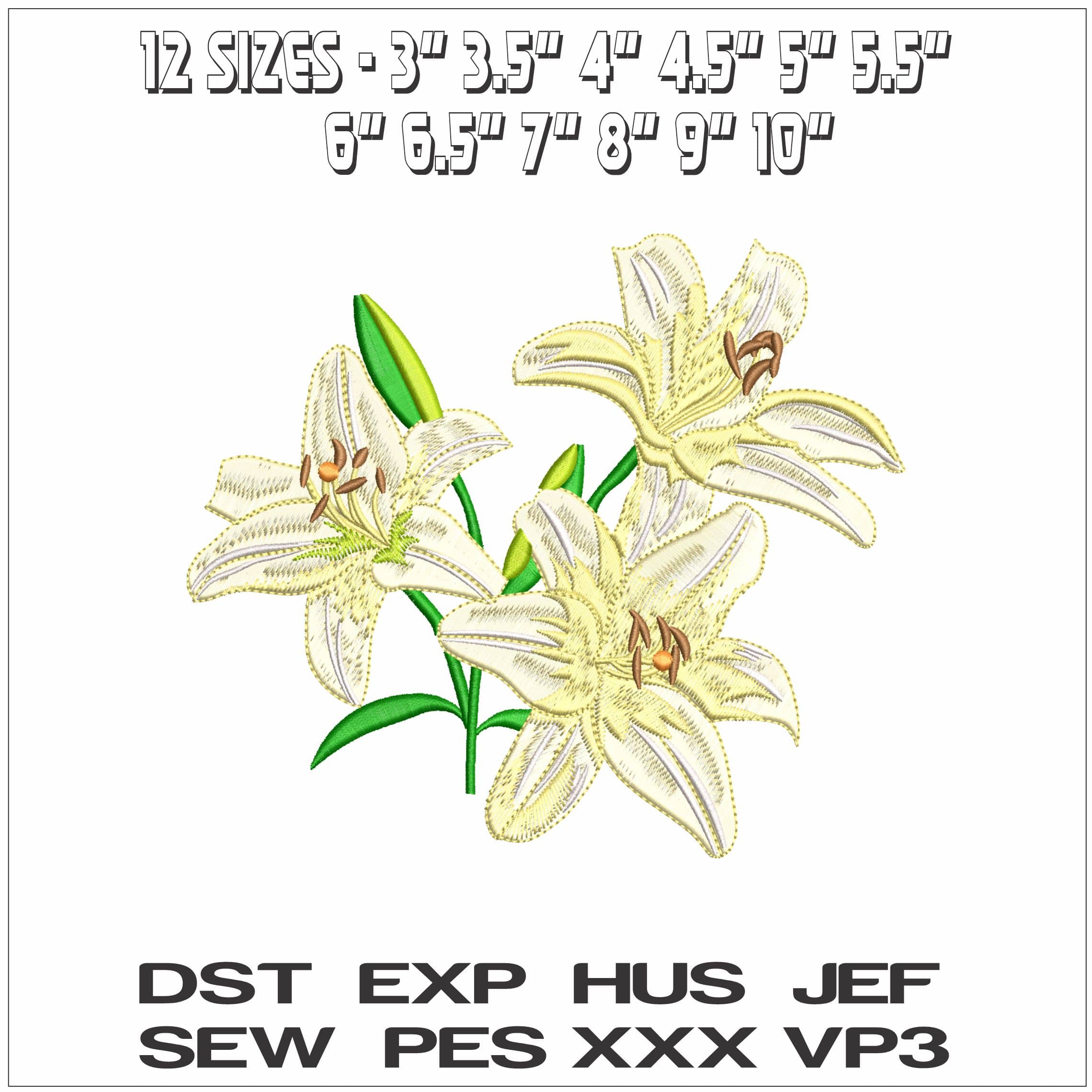 Lillies Flowers- Elegant embroidery design file - instant download — view 2