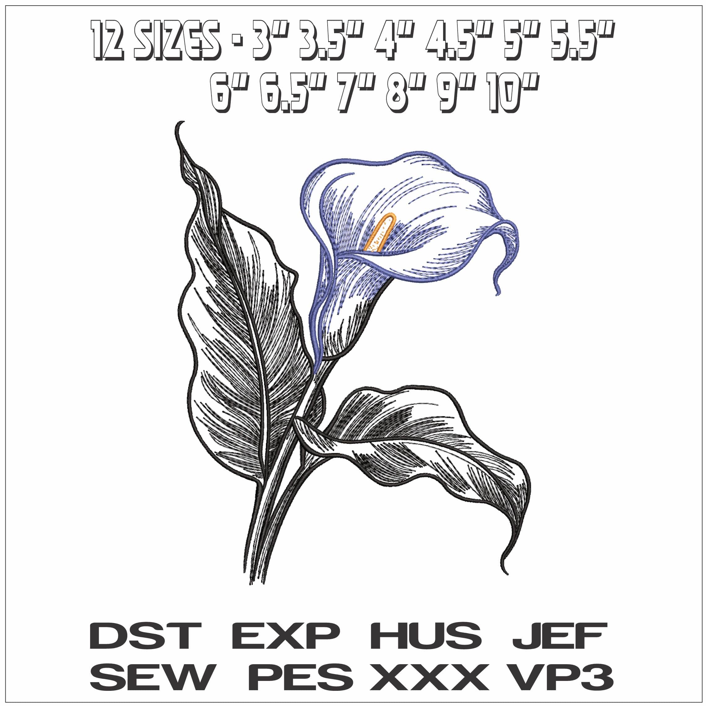 Lilly Lineart- Elegant embroidery design file - instant download — view 2