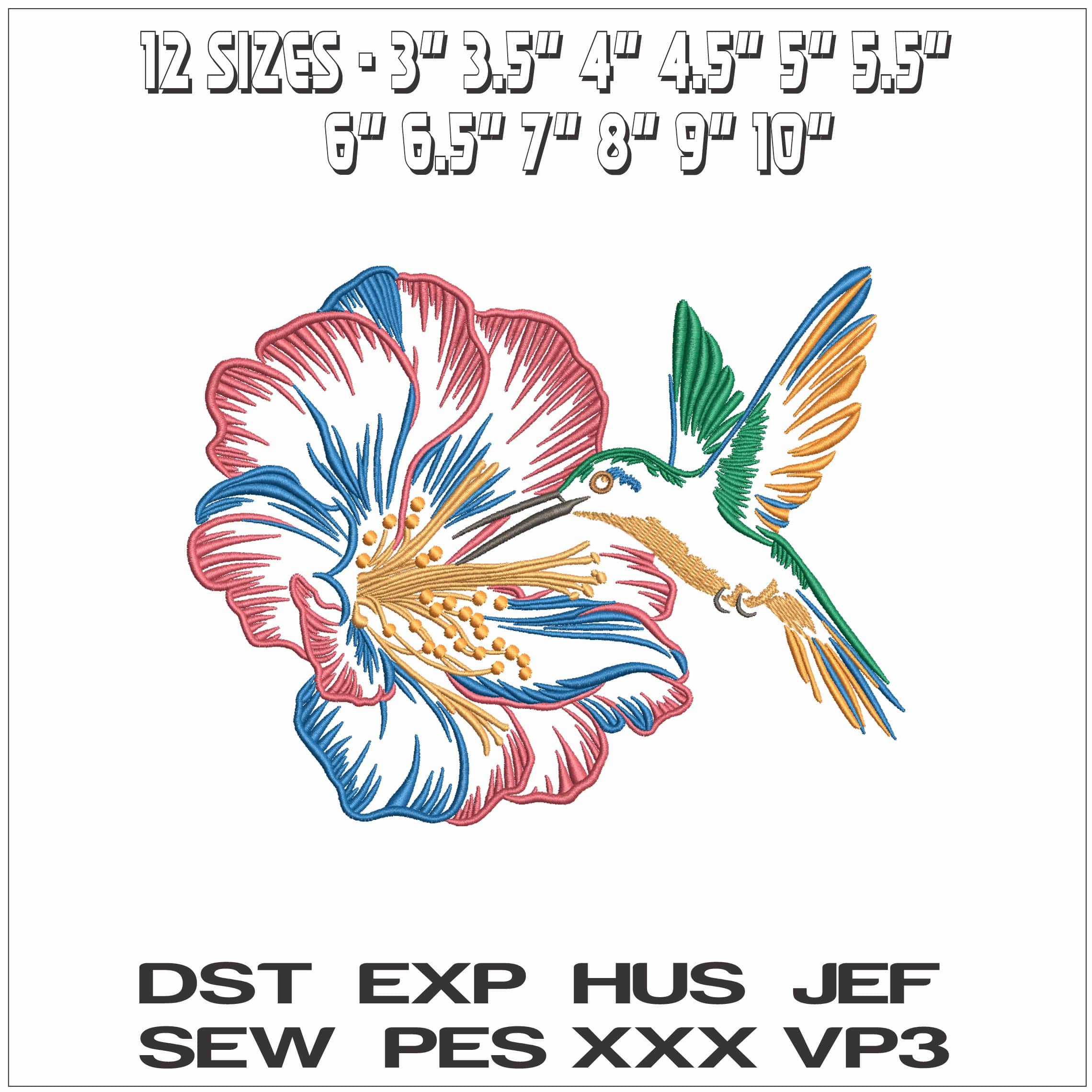 Lilly with Humming Bird Line art- Elegant embroidery design file - instant download — view 2