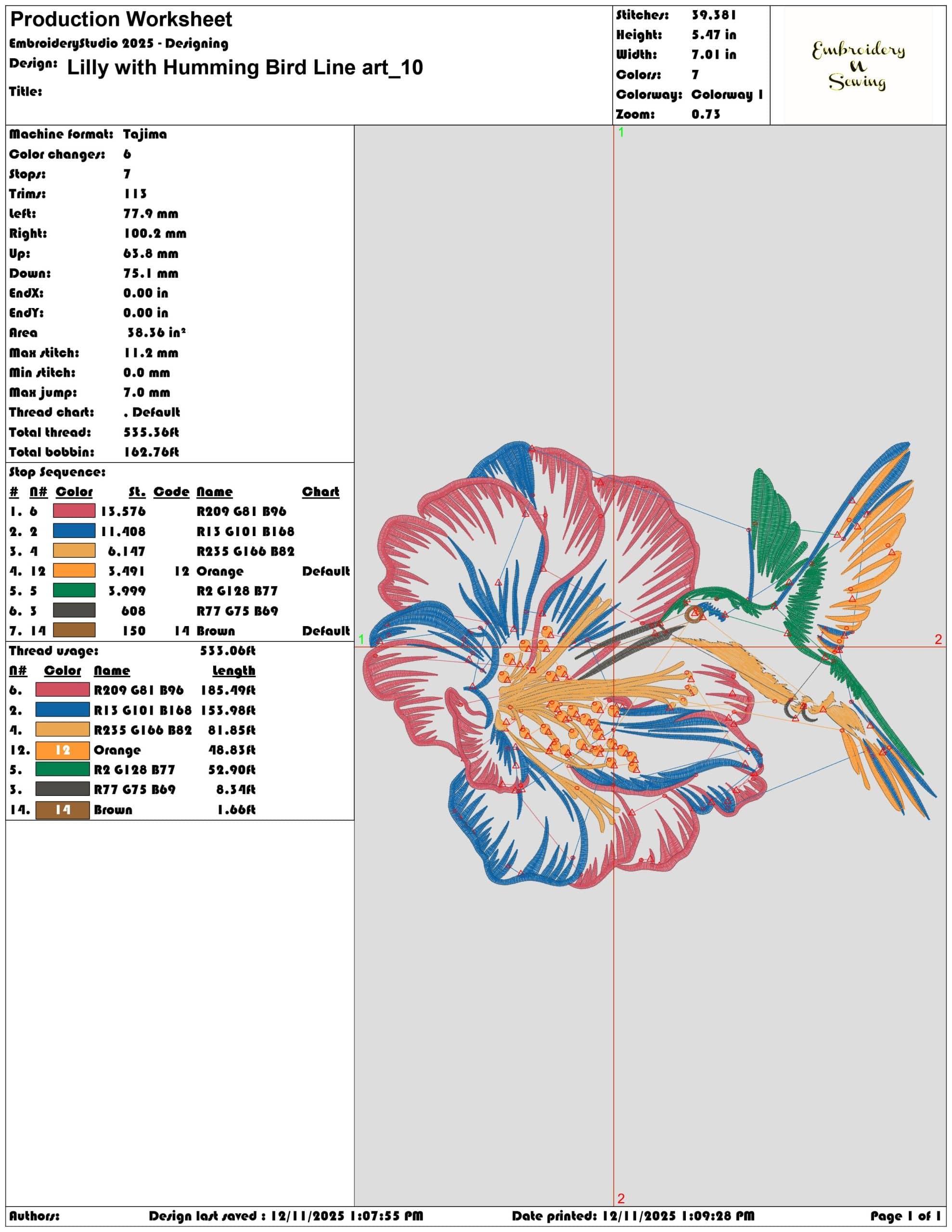 Lilly with Humming Bird Line art- Elegant embroidery design file - instant download — view 3