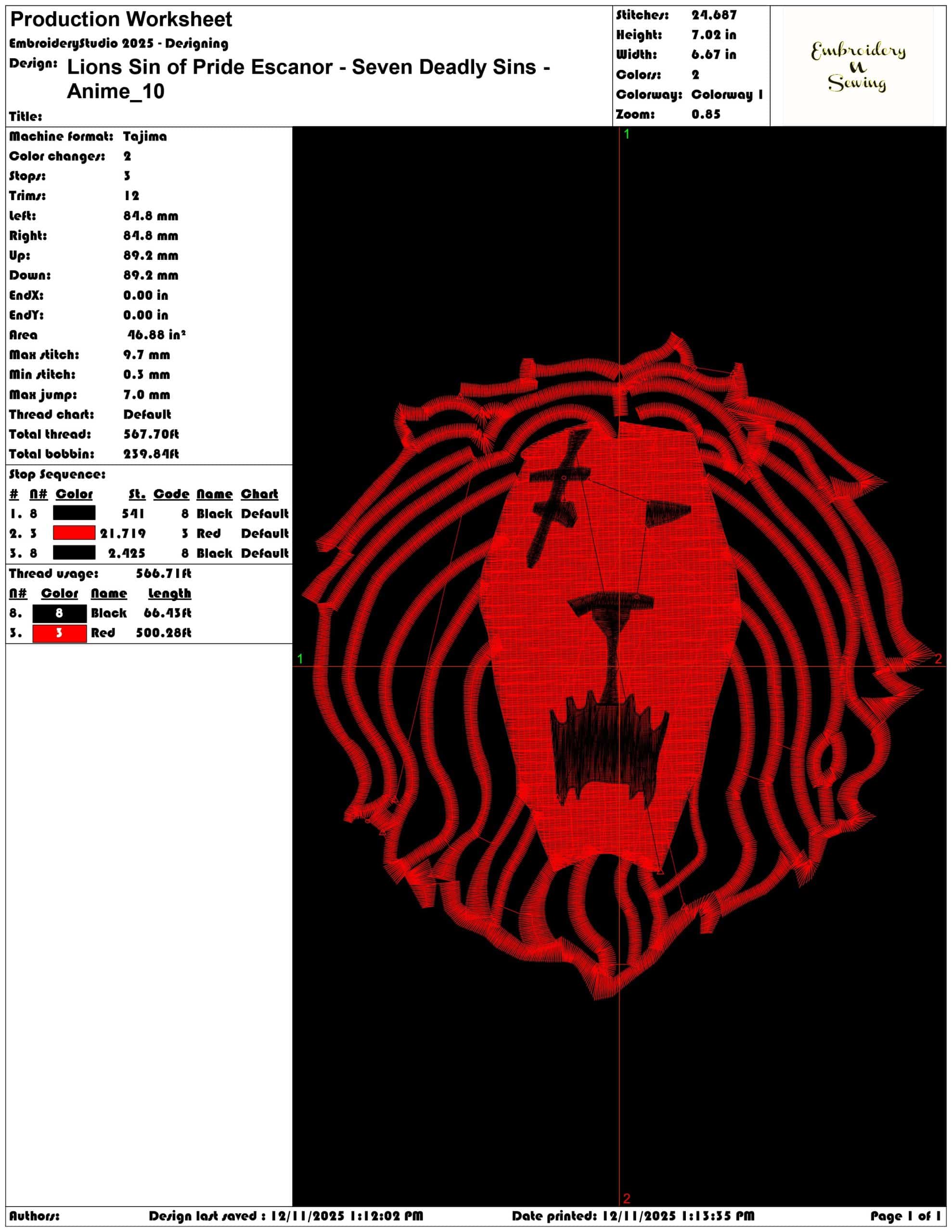 Lions Sin of Pride Escanor Seven Deadly Sins Anime- Elegant embroidery design file - instant download — view 3