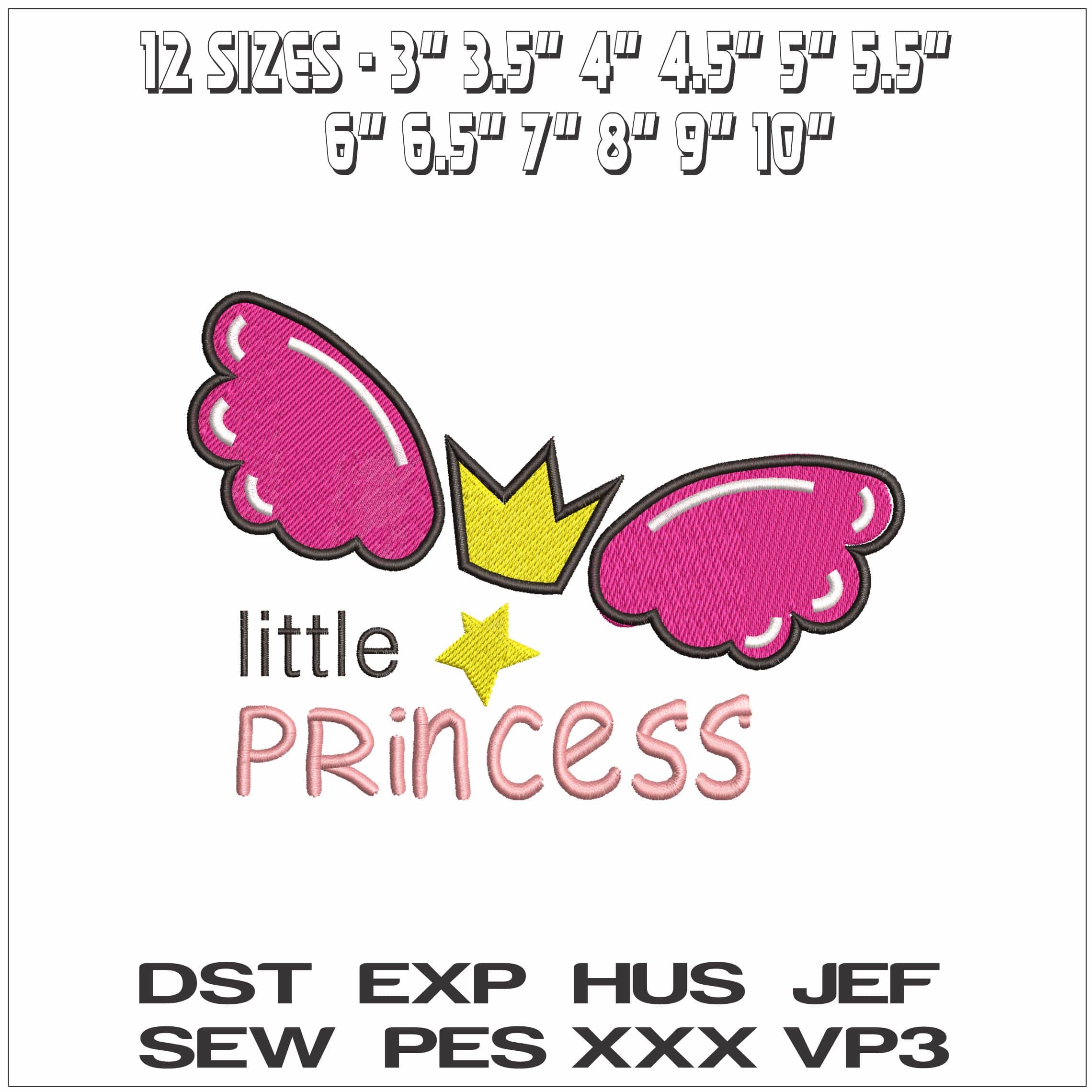 Little Princess with angel wings- Elegant embroidery design file - instant download — view 2