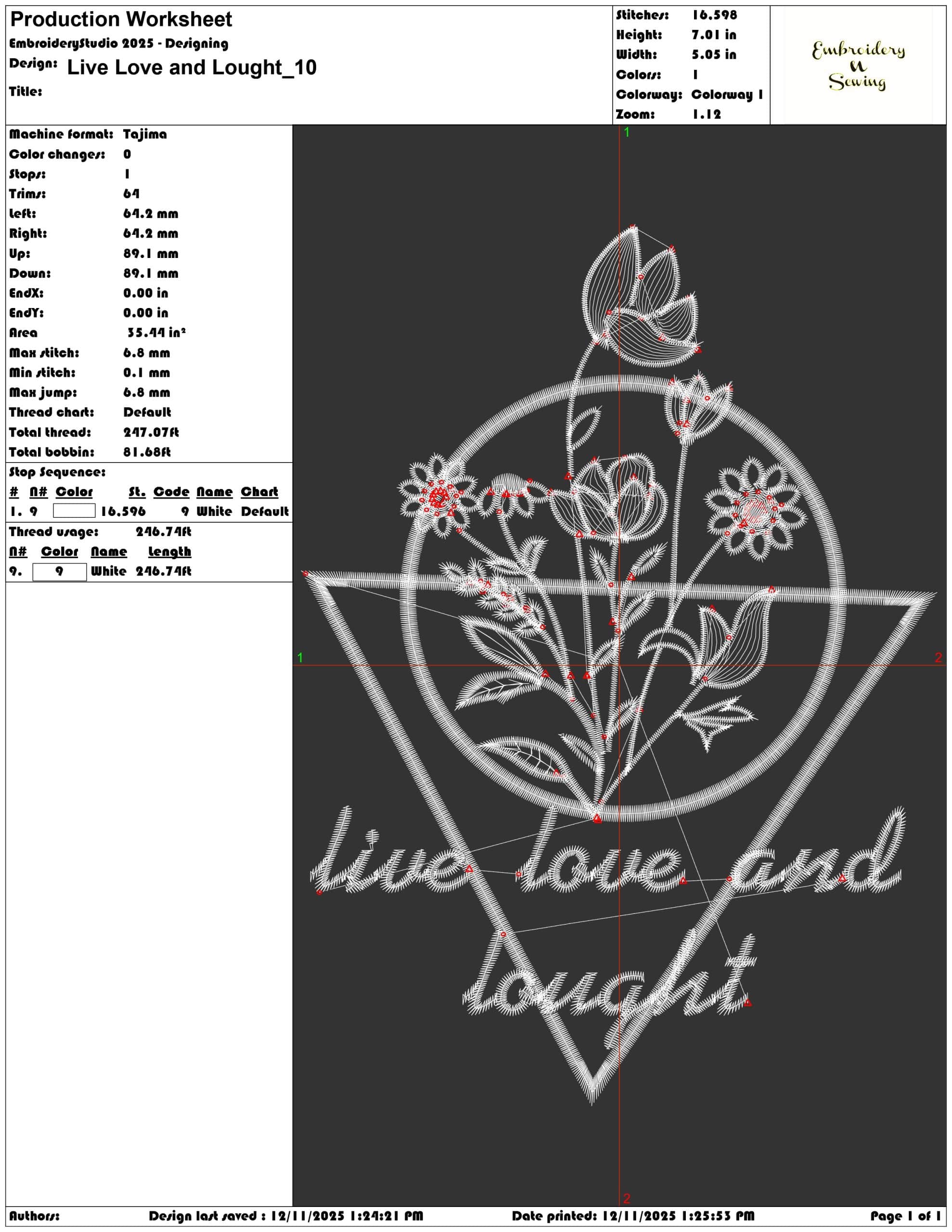 Live Love and Lought- Elegant embroidery design file - instant download — view 3