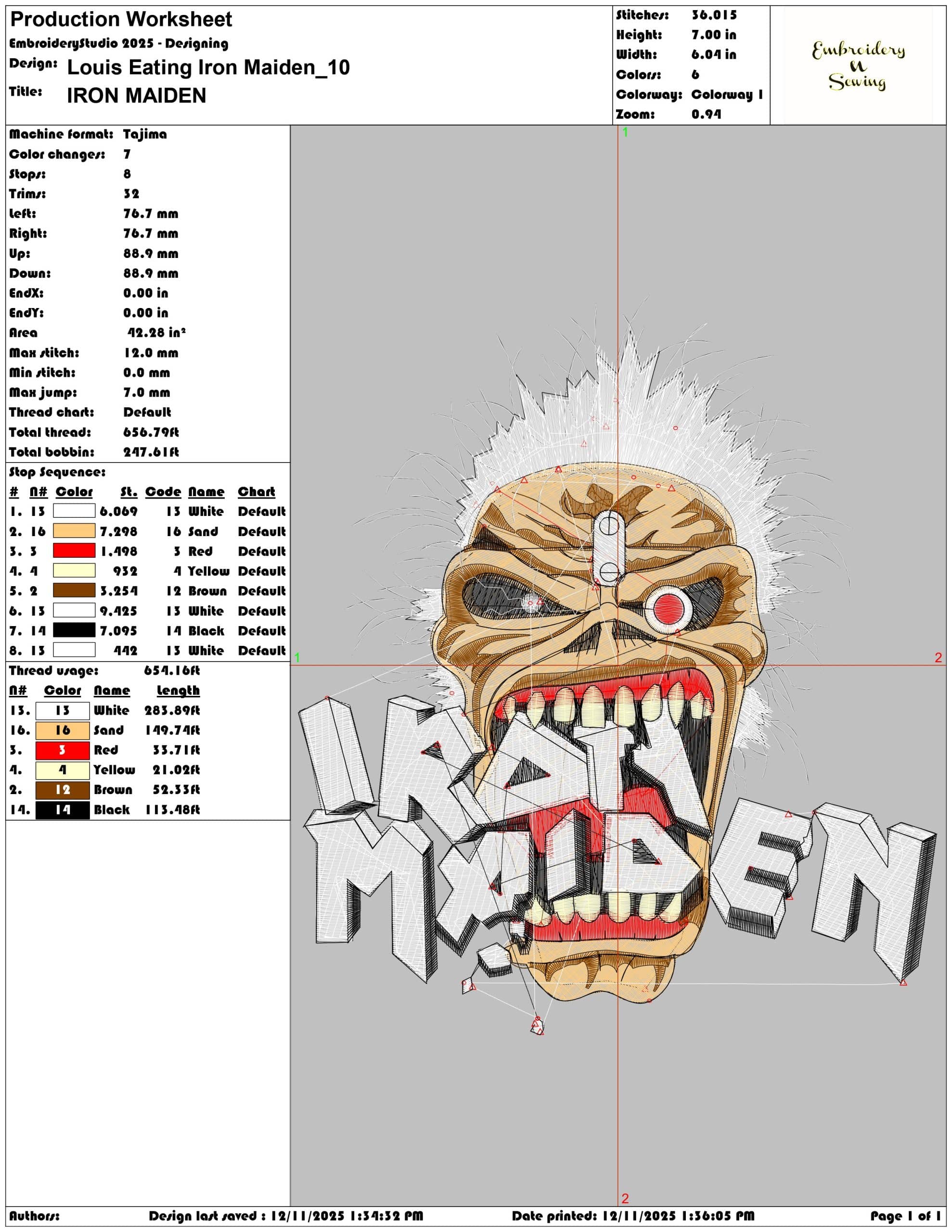 Louis Eating Iron Maiden- Elegant embroidery design file - instant download — view 3