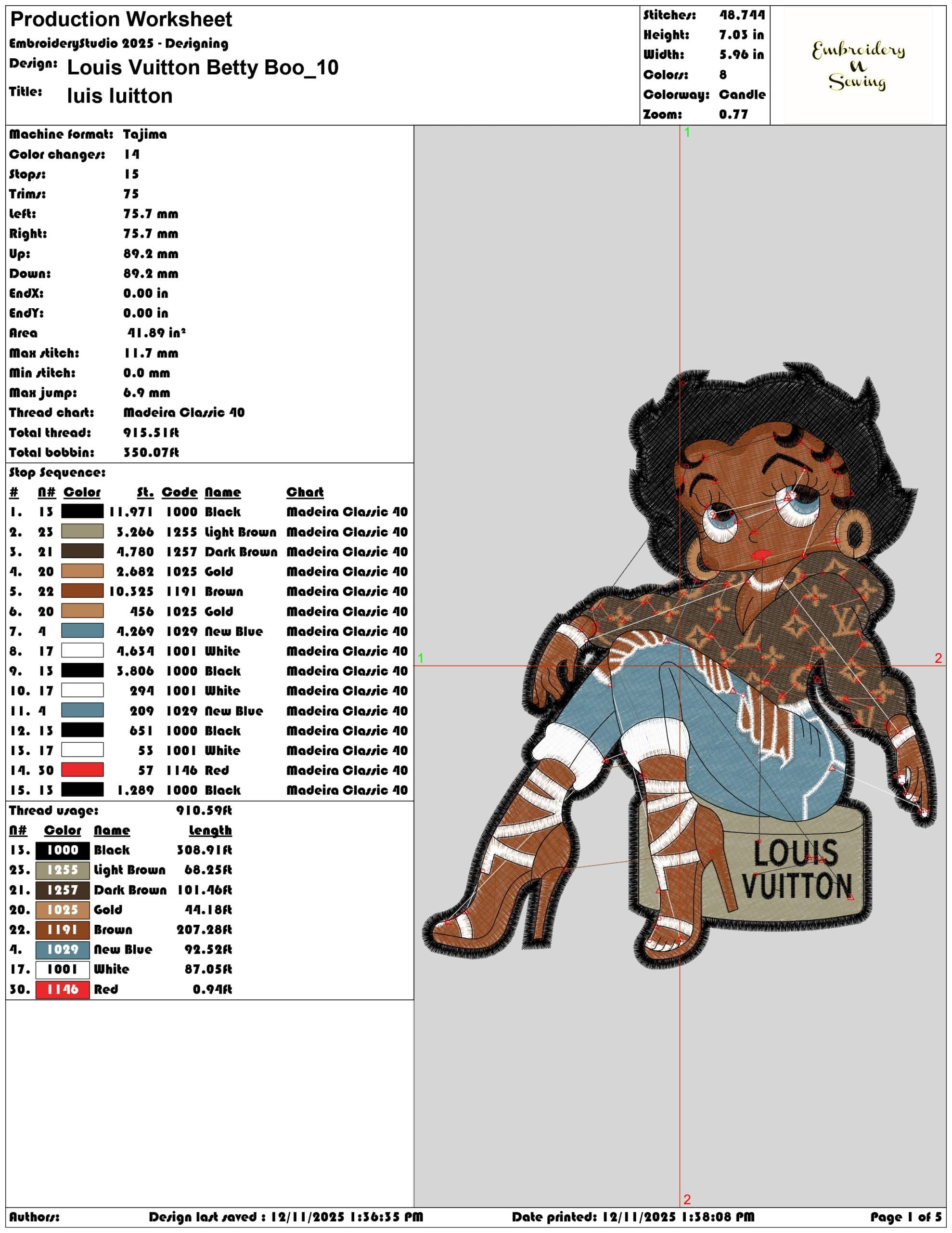 Louis Vuitton Betty Boo- Elegant embroidery design file - instant download — view 3