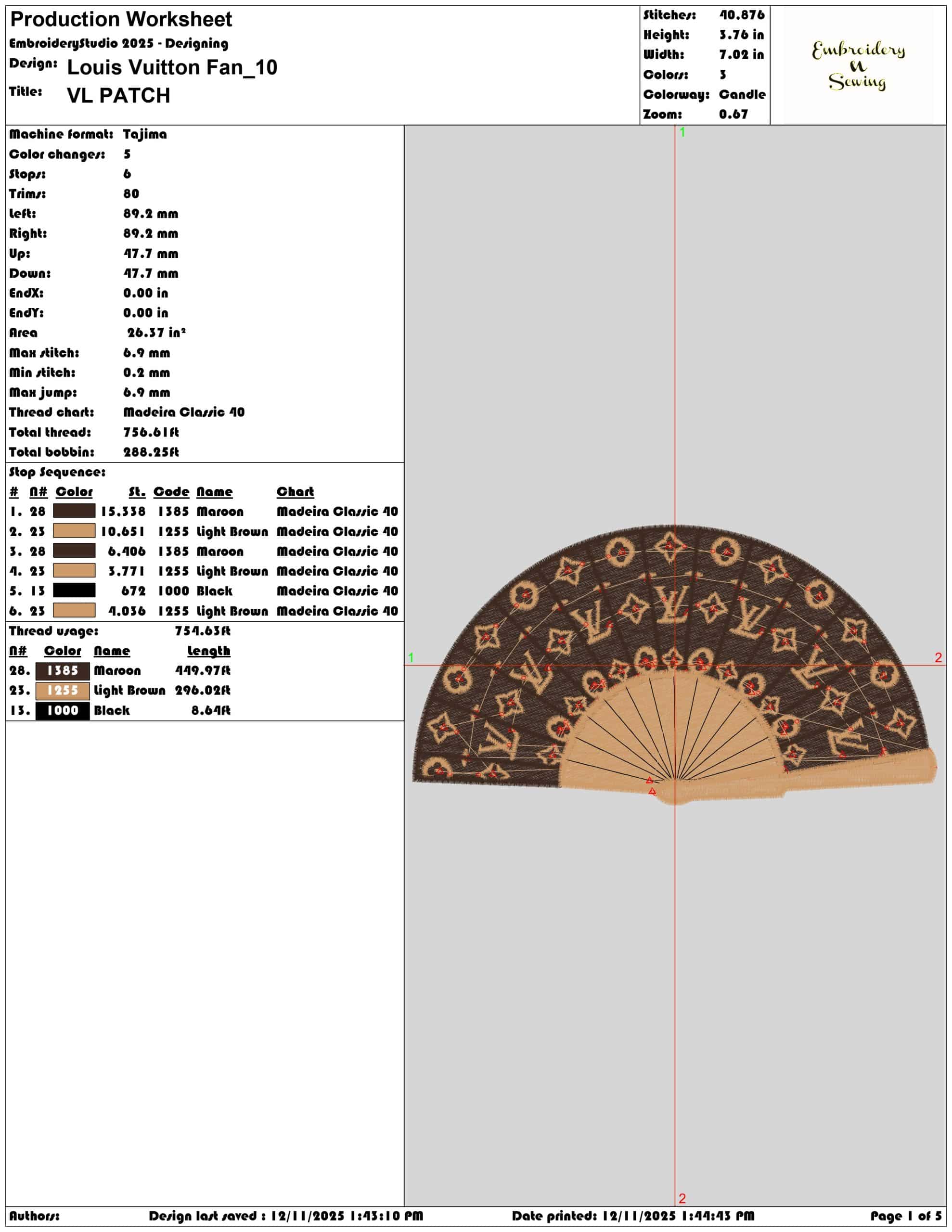 Louis Vuitton Fan- Elegant embroidery design file - instant download — view 3