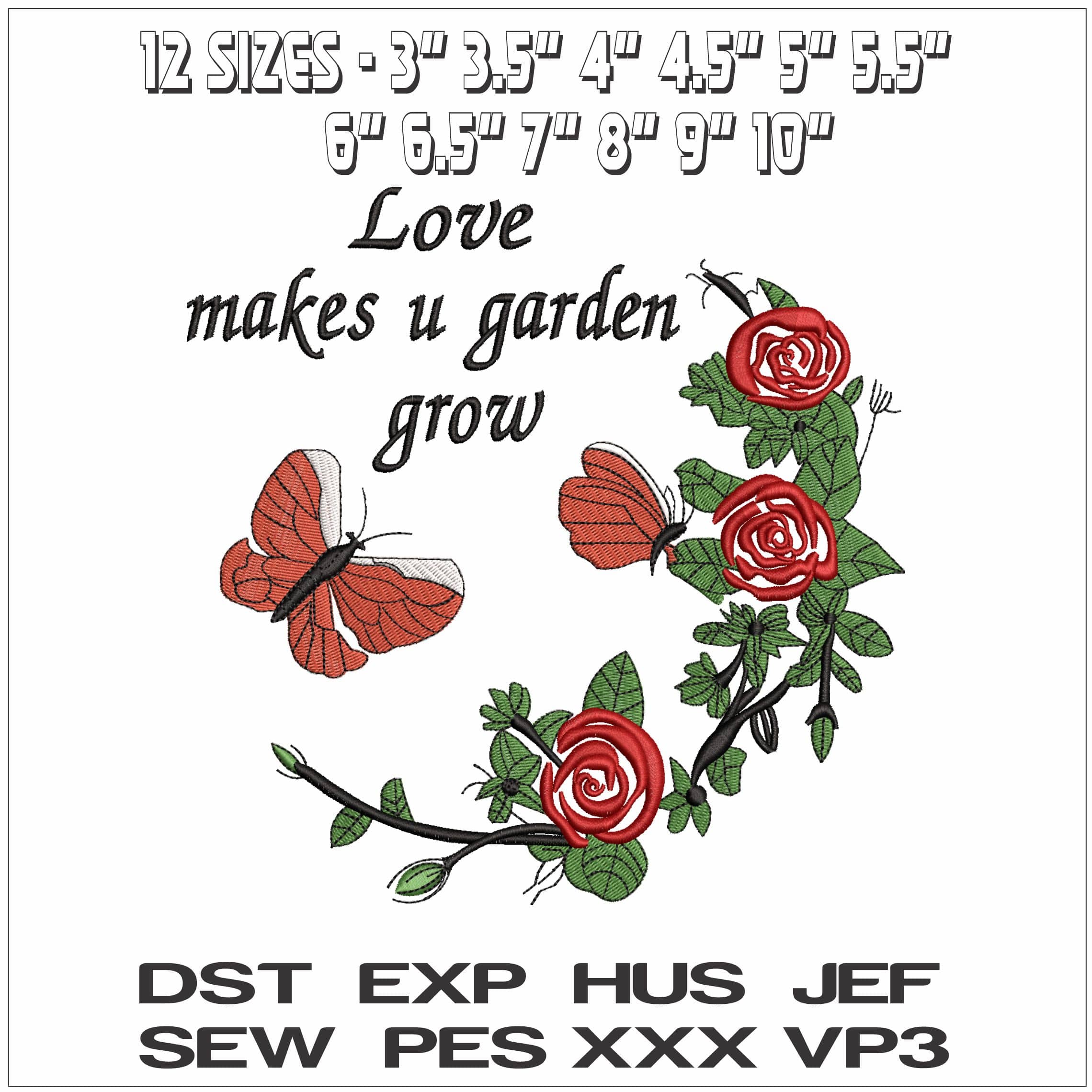 Love makes u garden grow roses- Elegant embroidery design file - instant download — view 2