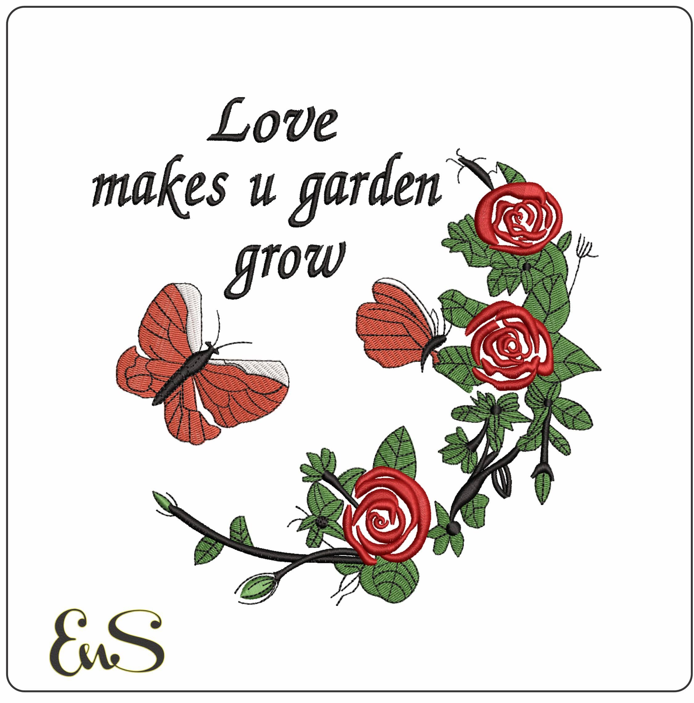 Love makes u garden grow roses- Elegant embroidery design file - instant download