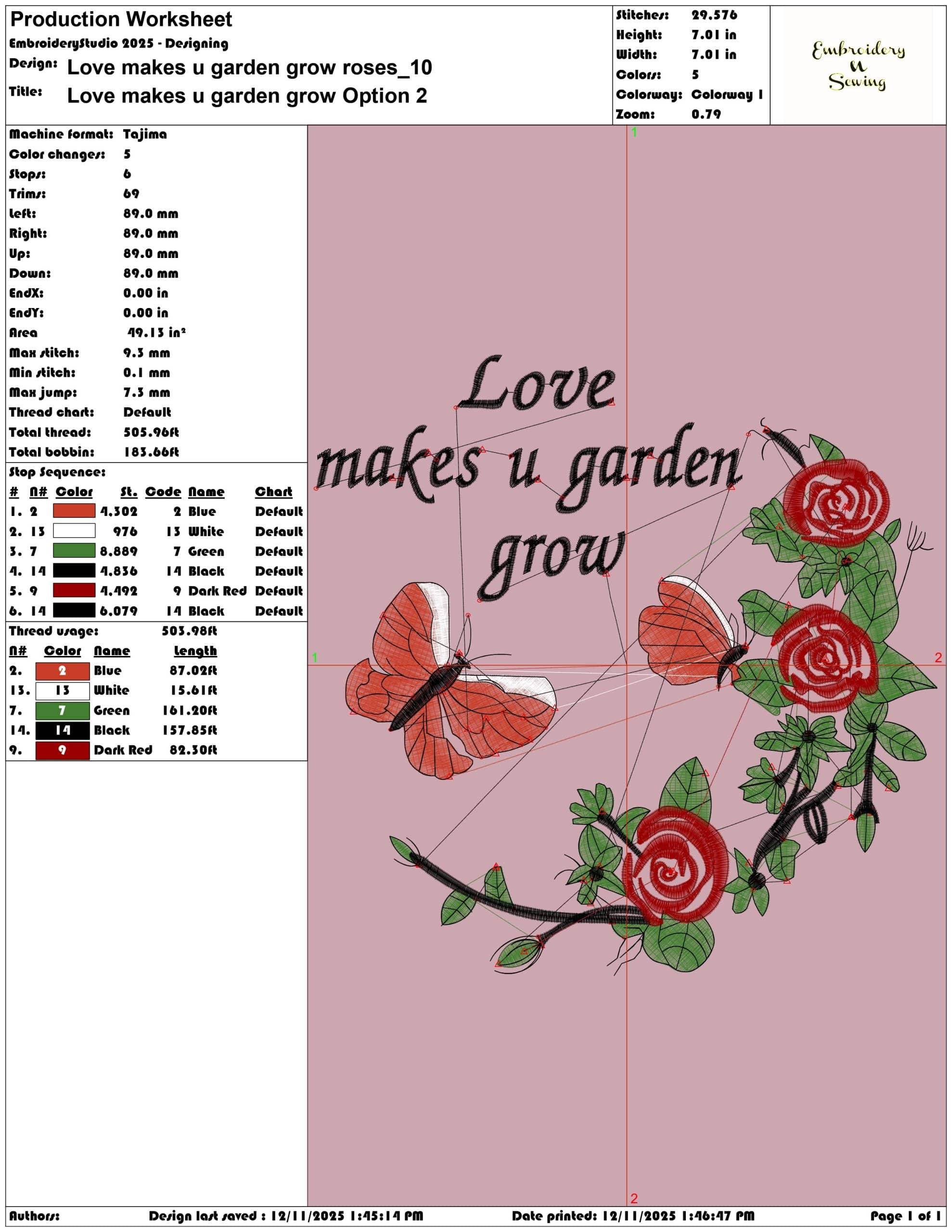 Love makes u garden grow roses- Elegant embroidery design file - instant download — view 3