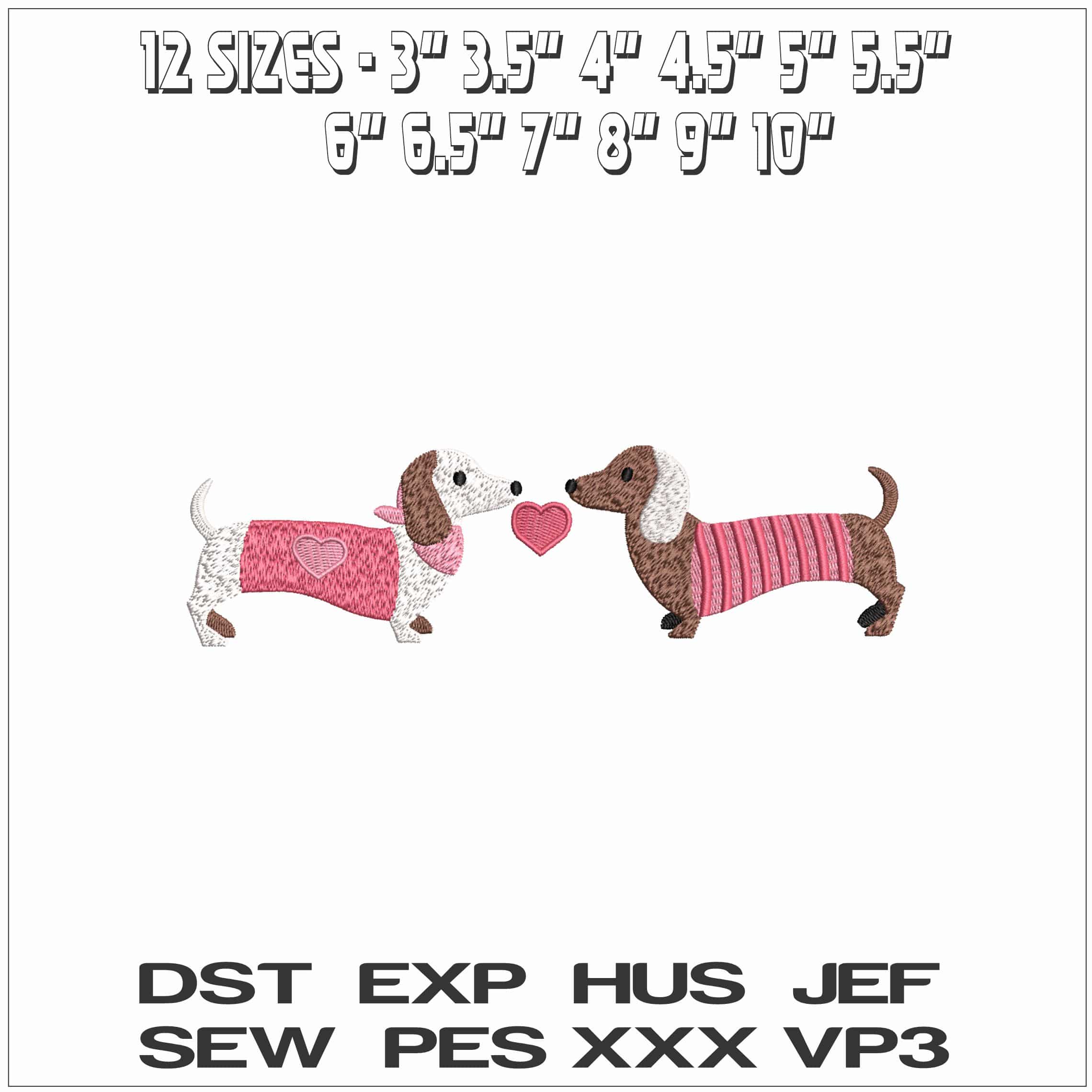 Love Sausage Dogs- Elegant embroidery design file - instant download — view 2