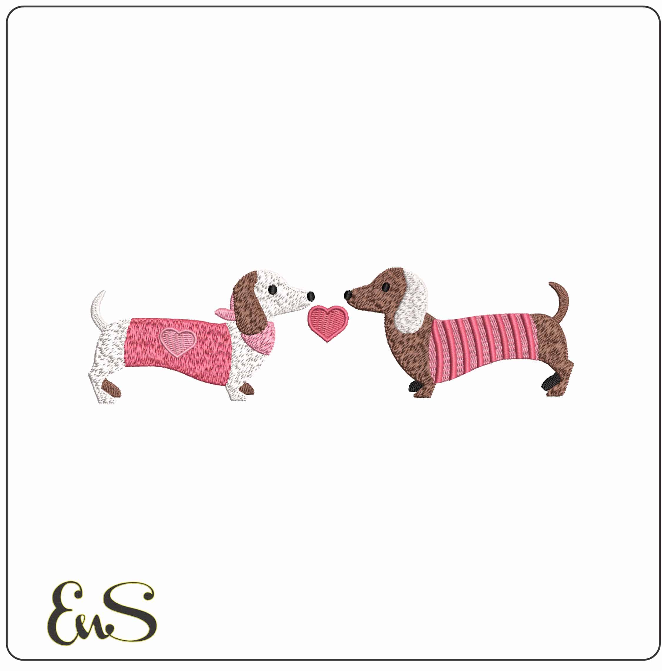 Love Sausage Dogs- Elegant embroidery design file - instant download