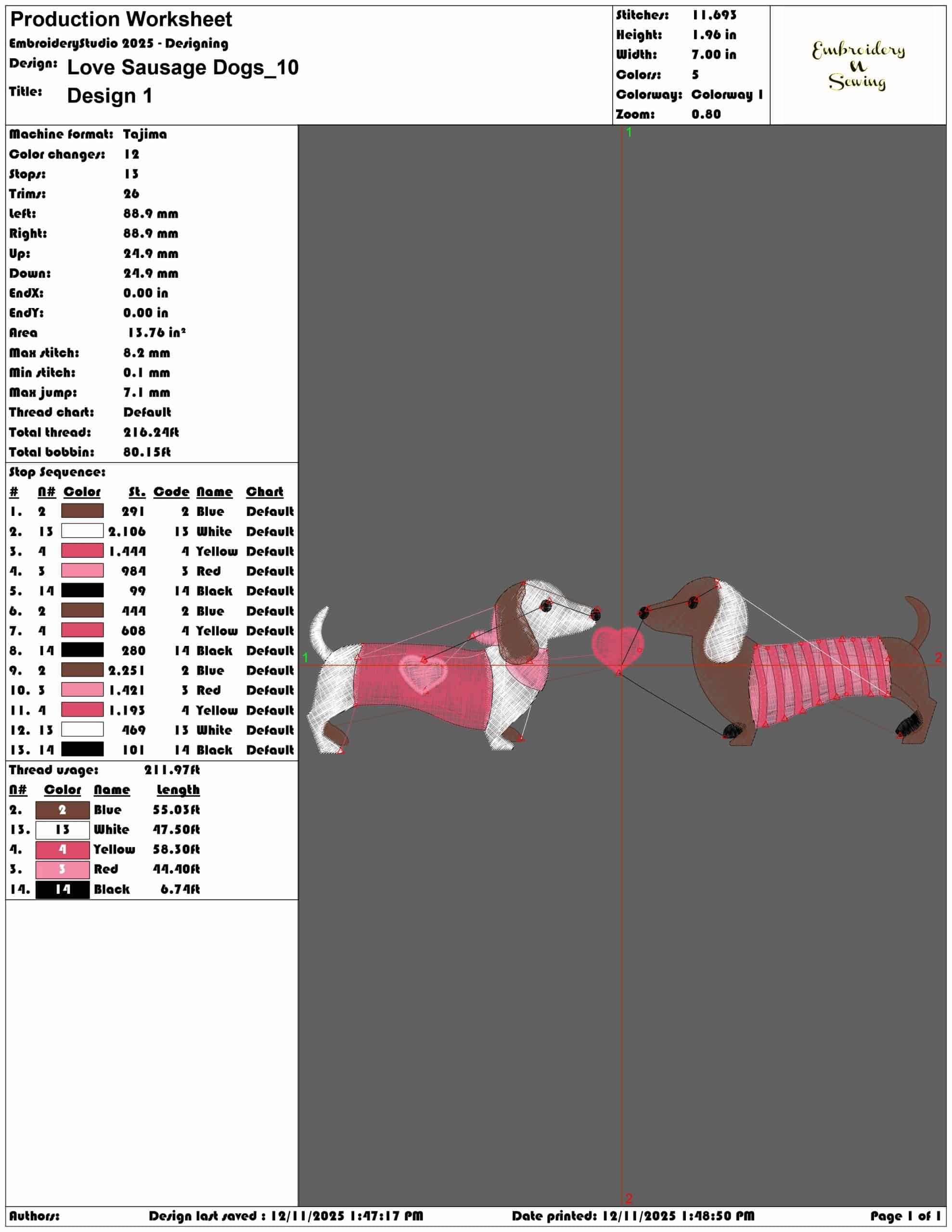 Love Sausage Dogs- Elegant embroidery design file - instant download — view 3
