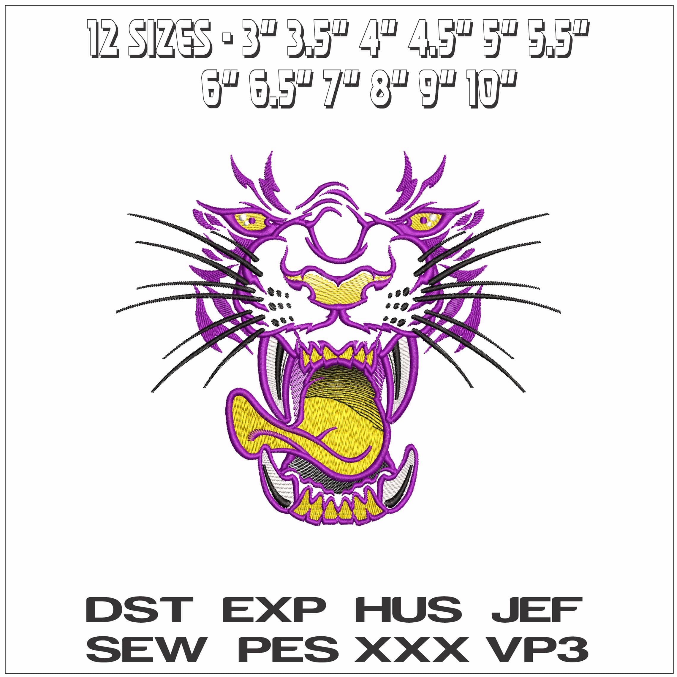 LSU Roaring Fighting Tiger Face- Elegant embroidery design file - instant download — view 2