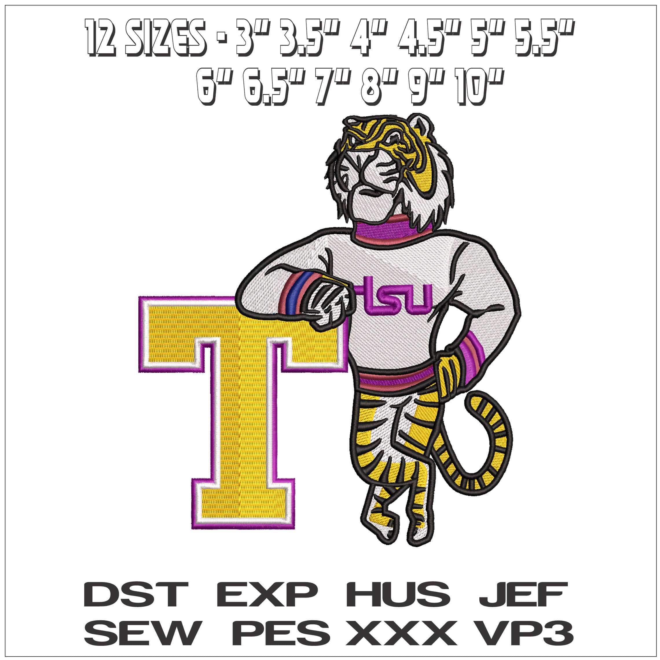 LSU Tiger- Elegant embroidery design file - instant download — view 2