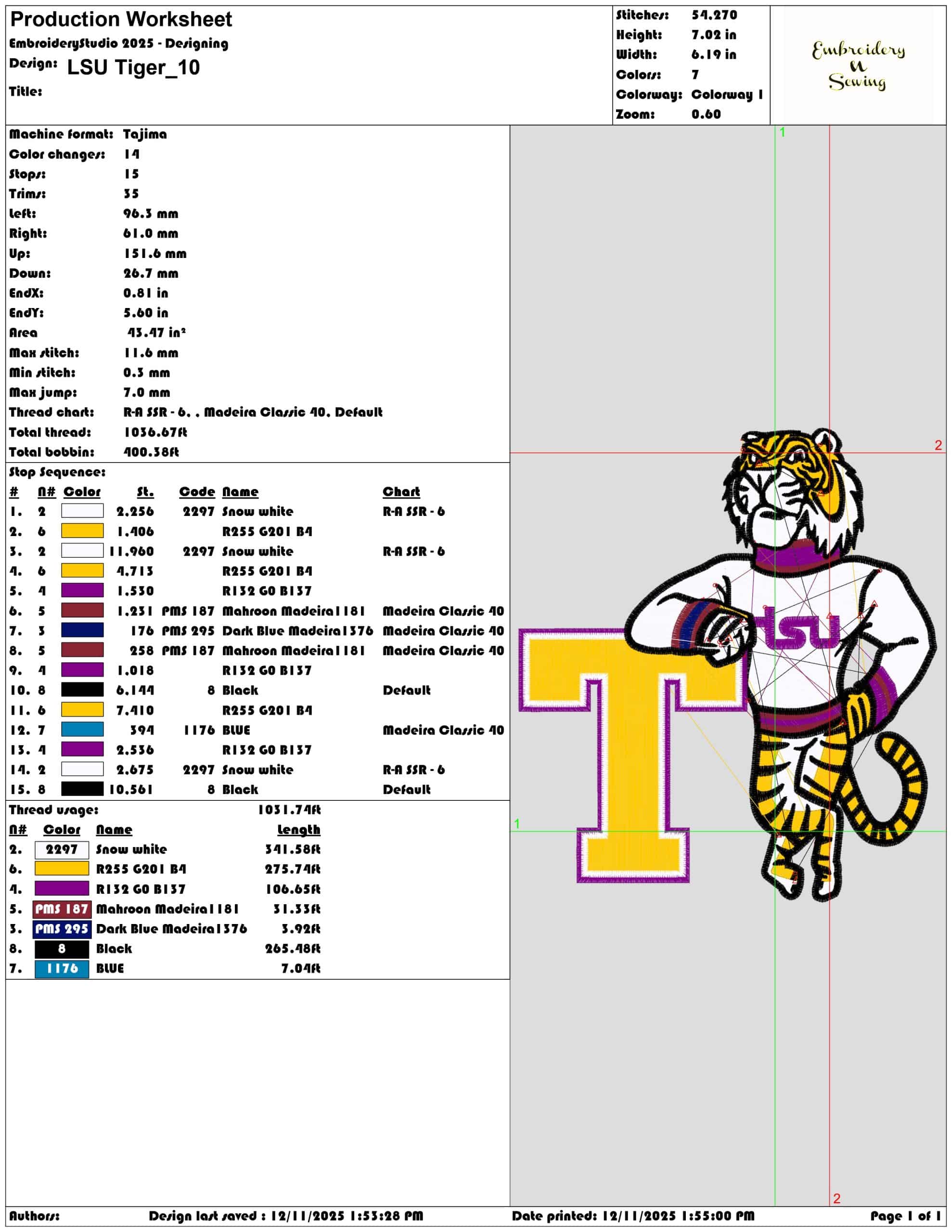 LSU Tiger- Elegant embroidery design file - instant download — view 3