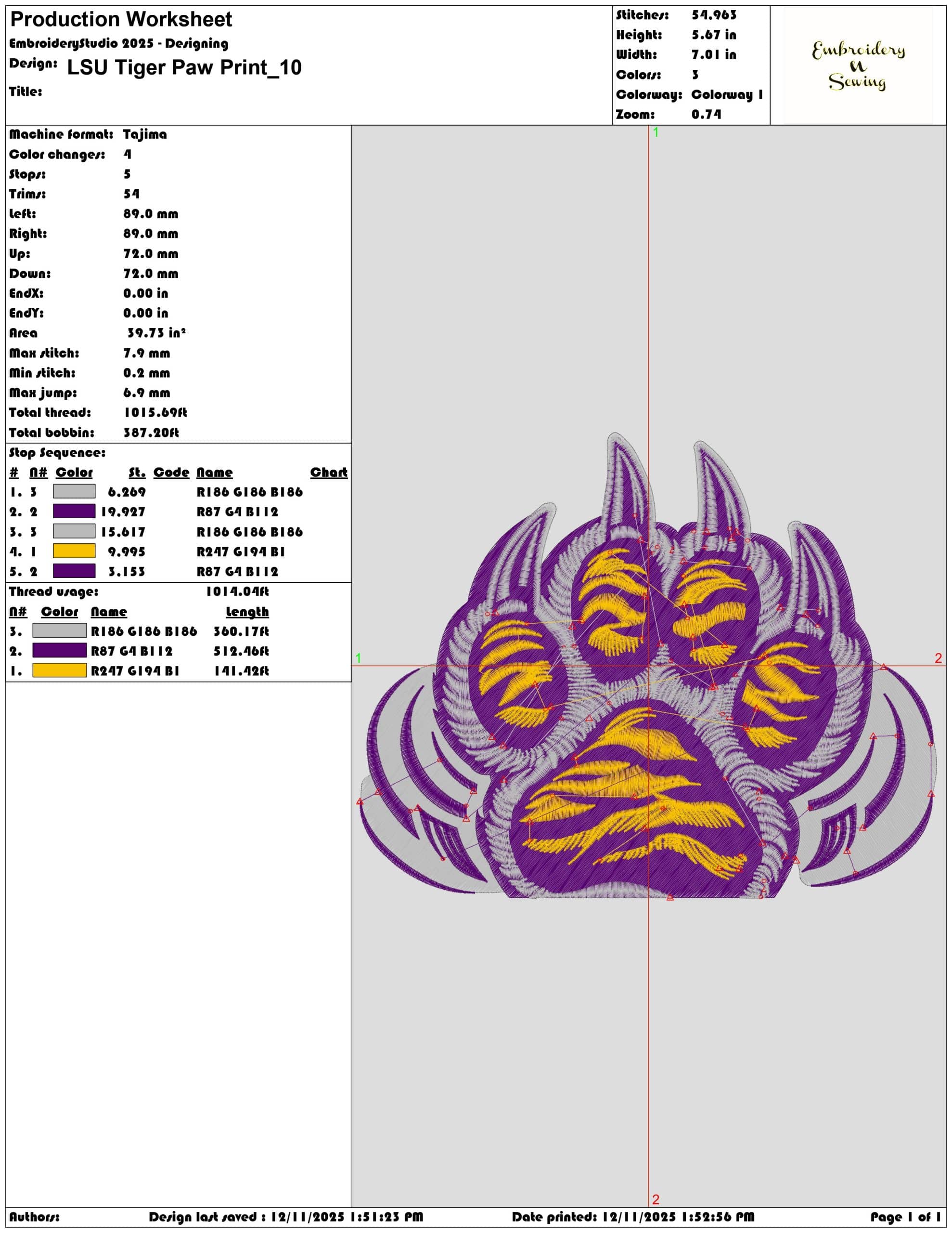 LSU Tiger Paw Print- Elegant embroidery design file - instant download — view 3