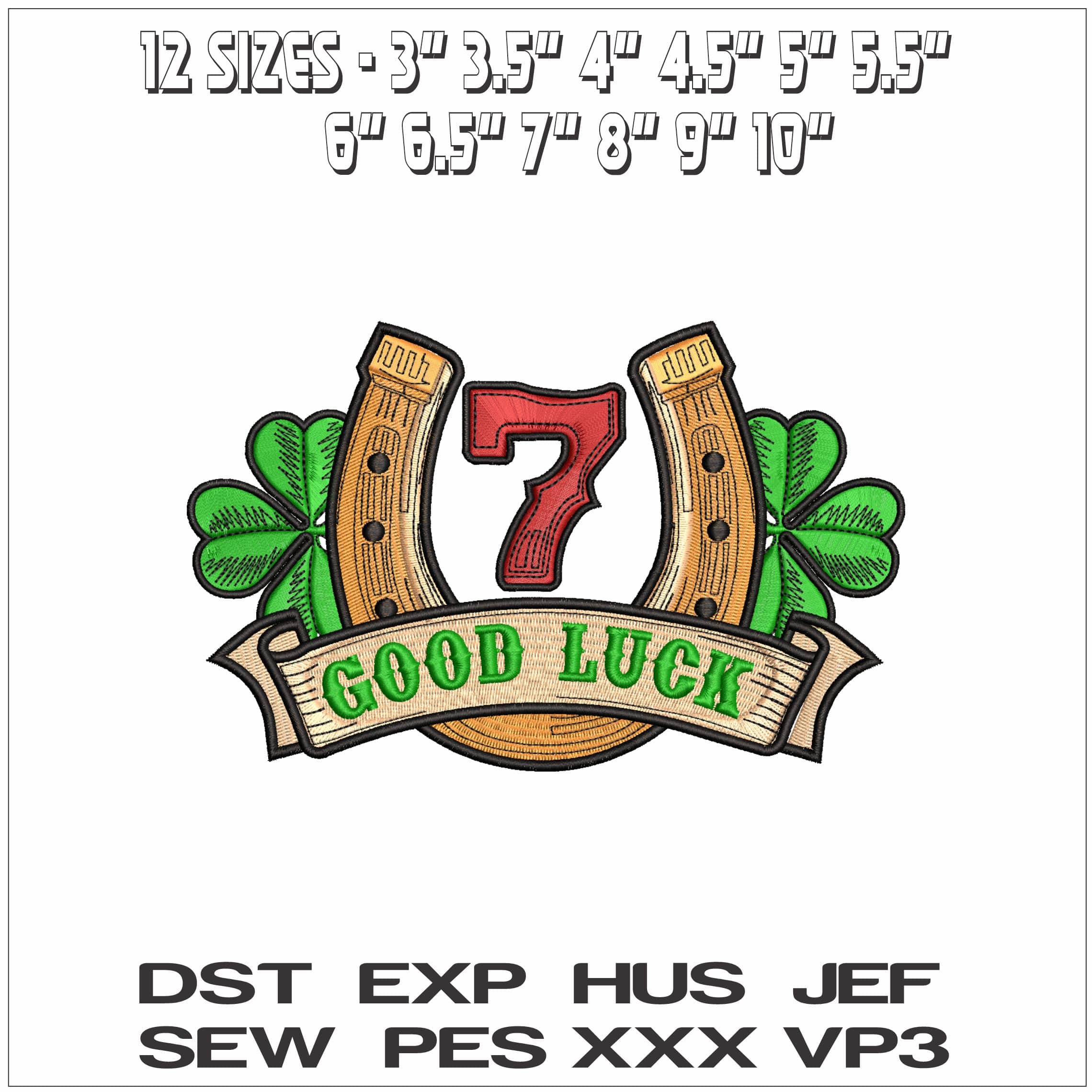Lucky 7 Horseshoe- Elegant embroidery design file - instant download — view 2