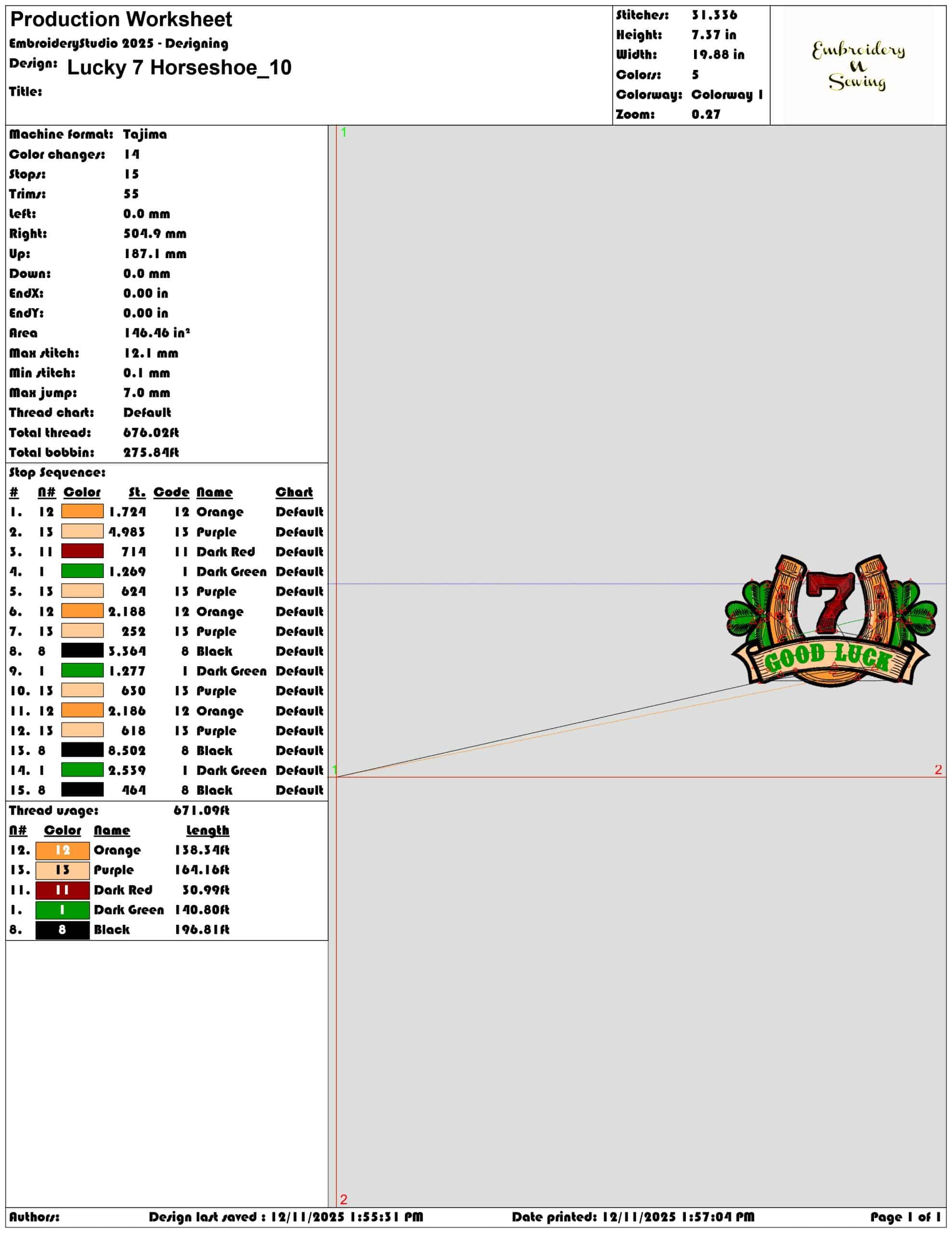 Lucky 7 Horseshoe- Elegant embroidery design file - instant download — view 3
