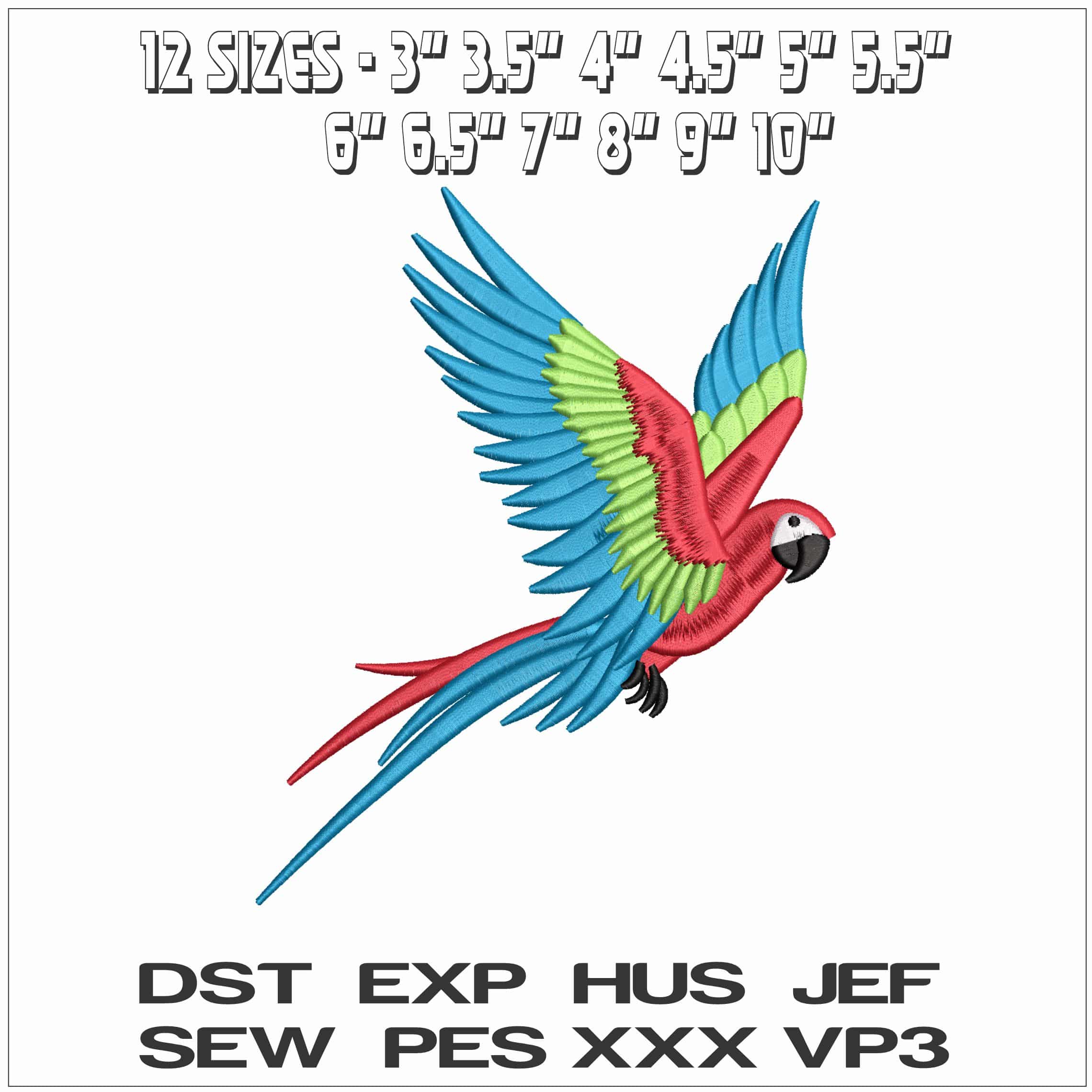 Macaw Bird Flying- Elegant embroidery design file - instant download — view 2