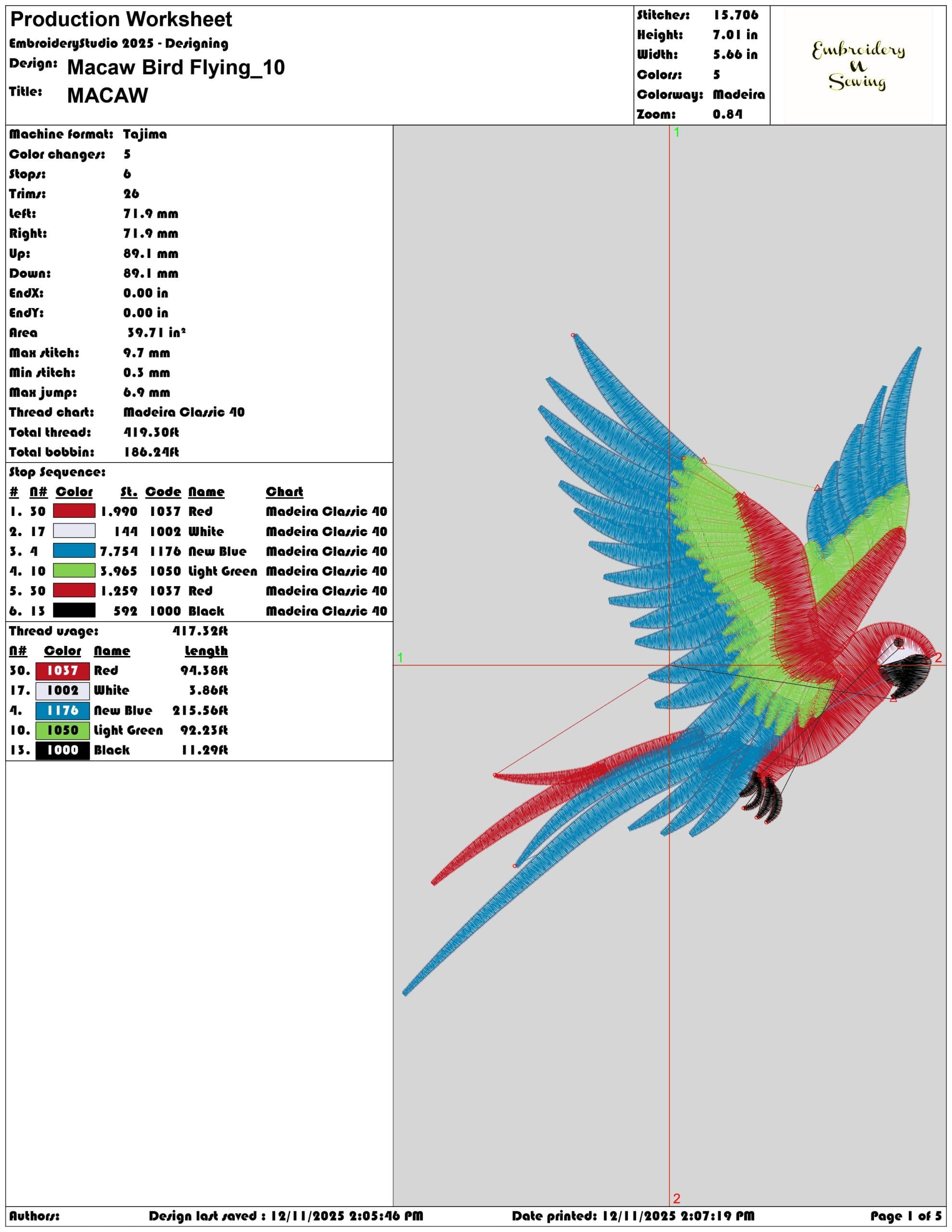 Macaw Bird Flying- Elegant embroidery design file - instant download — view 3