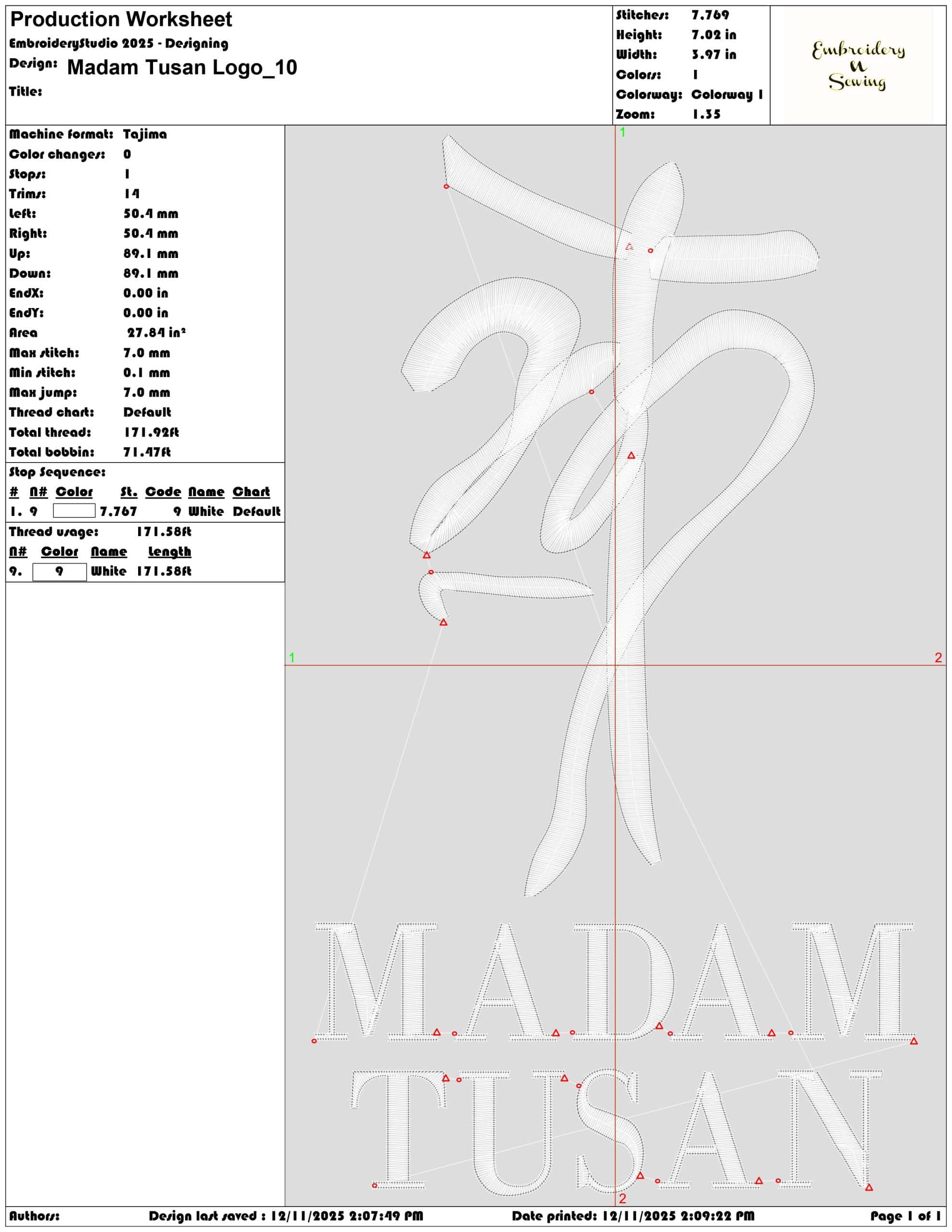 Madam Tusan Logo- Elegant embroidery design file - instant download — view 3